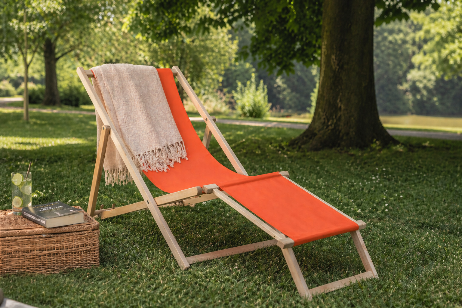 Leżaki z podnóżkiem z tkaniny