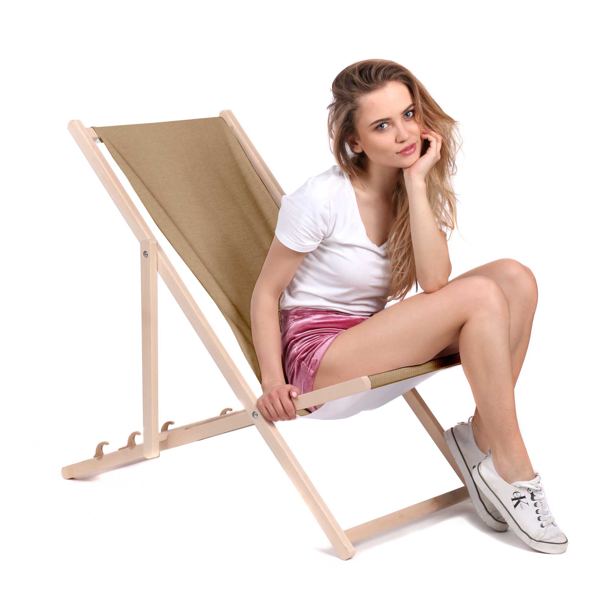 Leżak drewniany Imitacja Lnu Desert Sand-M