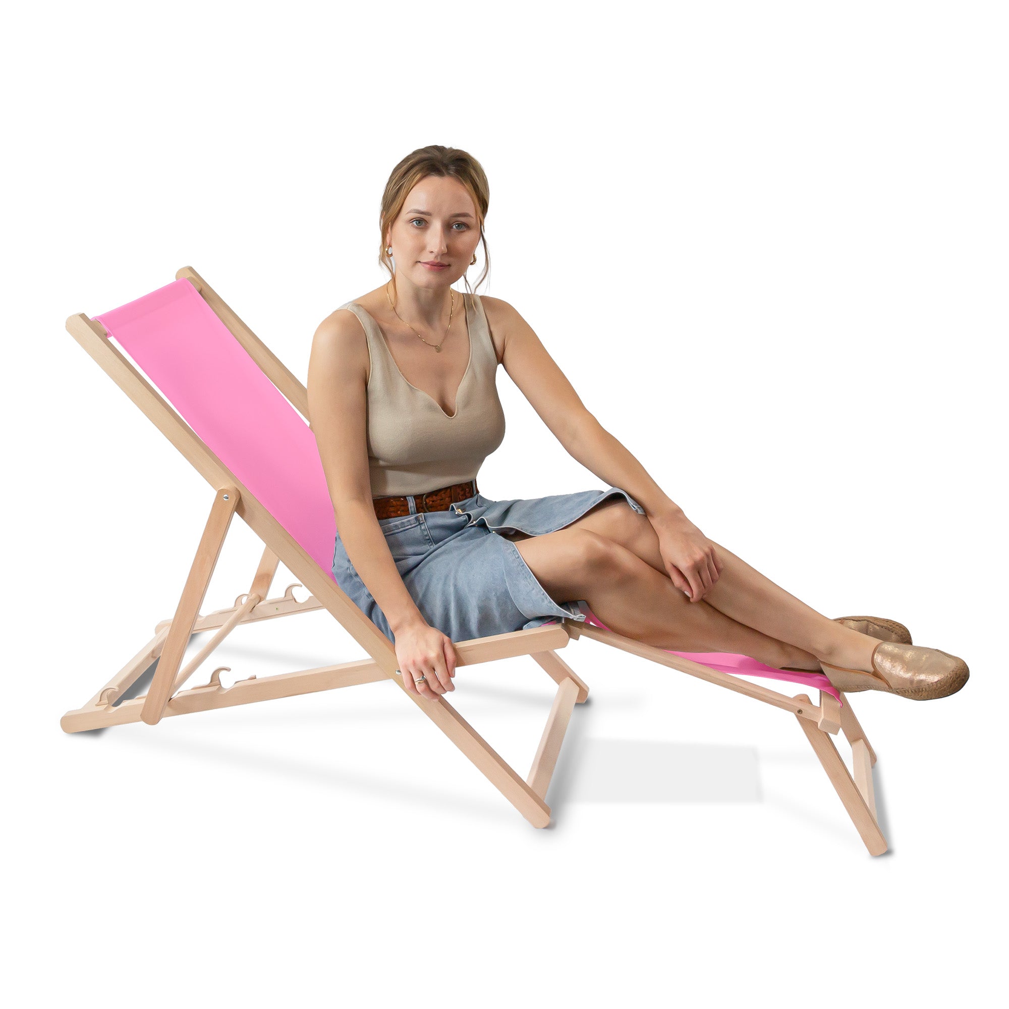 Leżak drewniany z podnóżkiem Pink