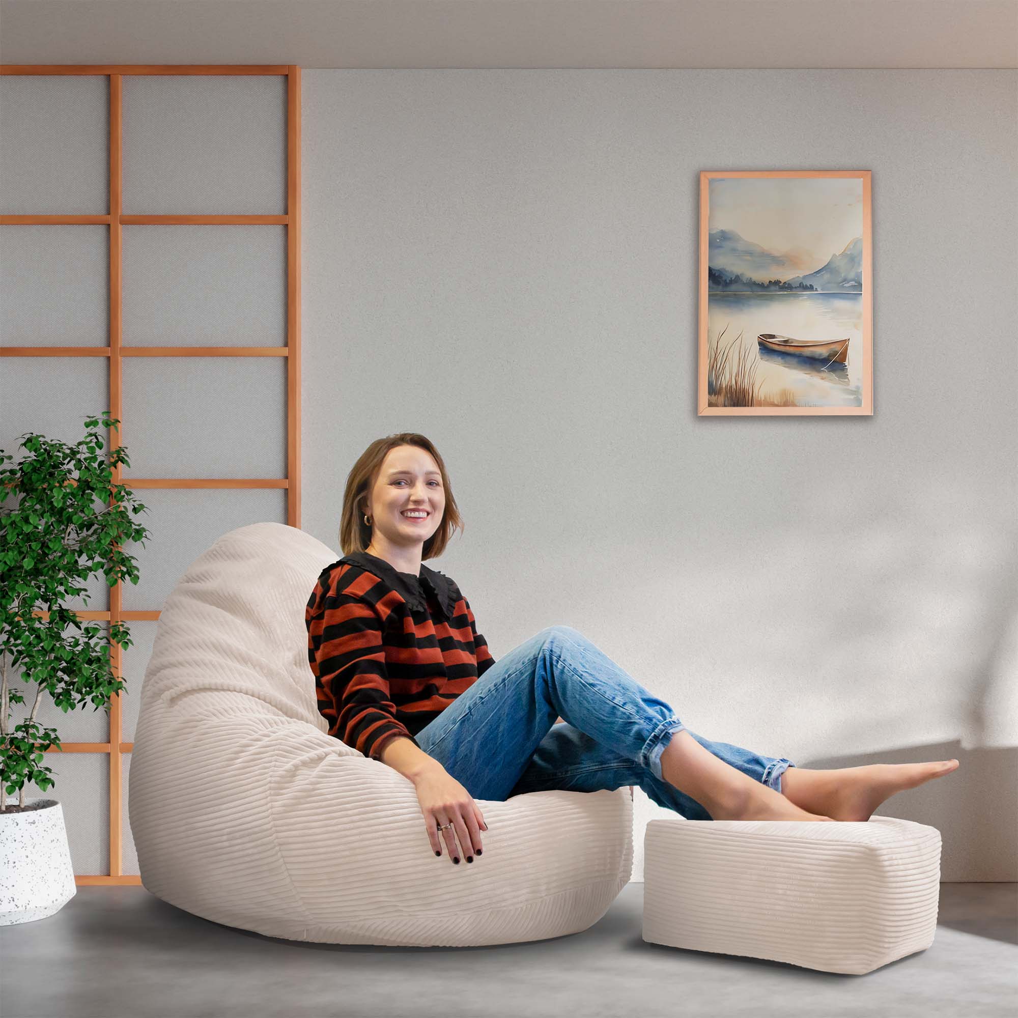Paradise Pouf with Footstool Vanilla Ice