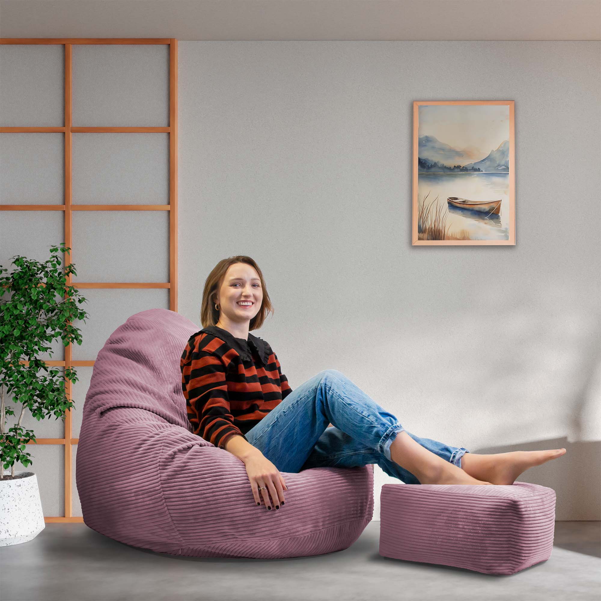 Paradise Pouf with Footstool Plum Smoothie