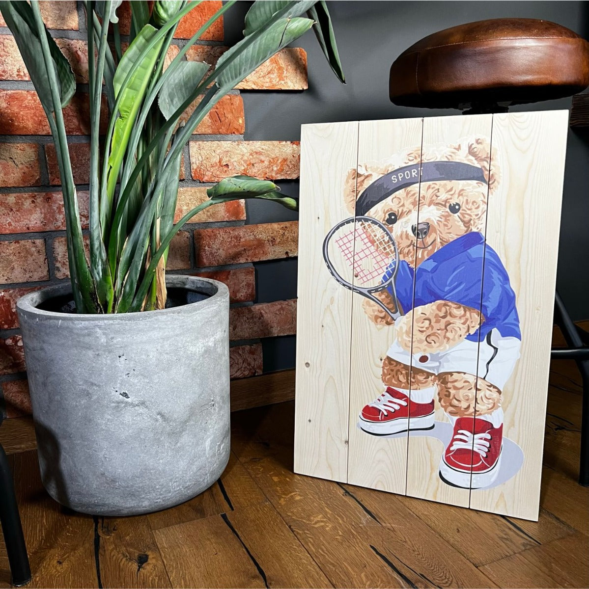 Obraz Wood Cute Lion Sitting Moon-20x30 cm
