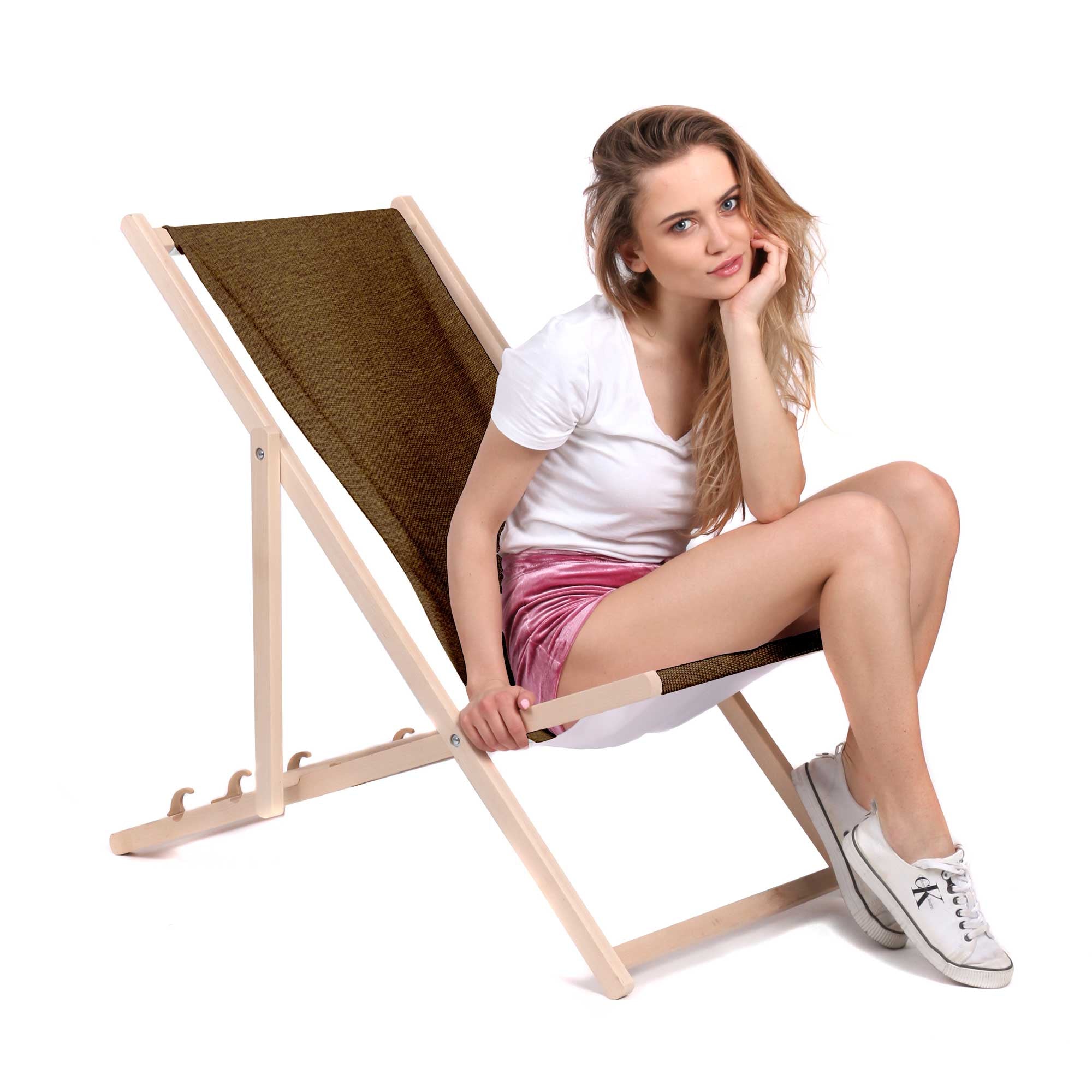 Leżak drewniany Imitacja Lnu Cinnamon