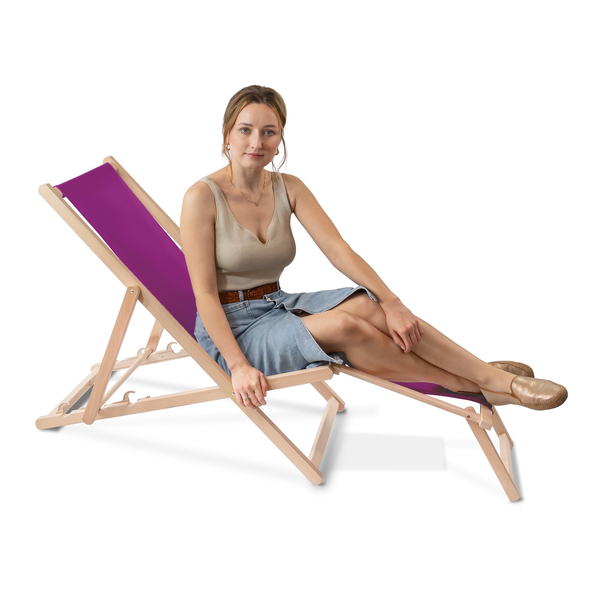 Leżak drewniany z podnóżkiem Purple