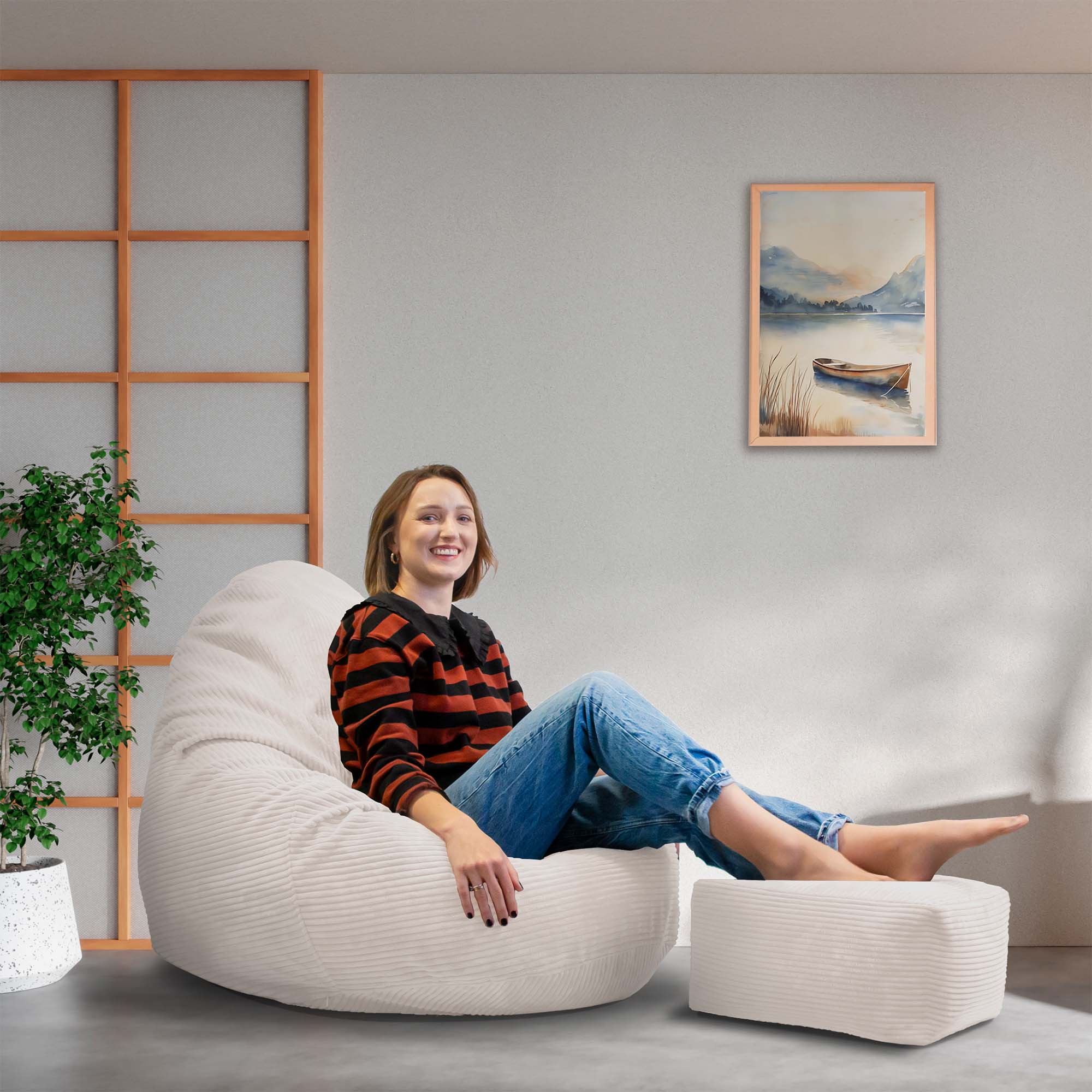 Paradise Pouf with Footrest White Dove