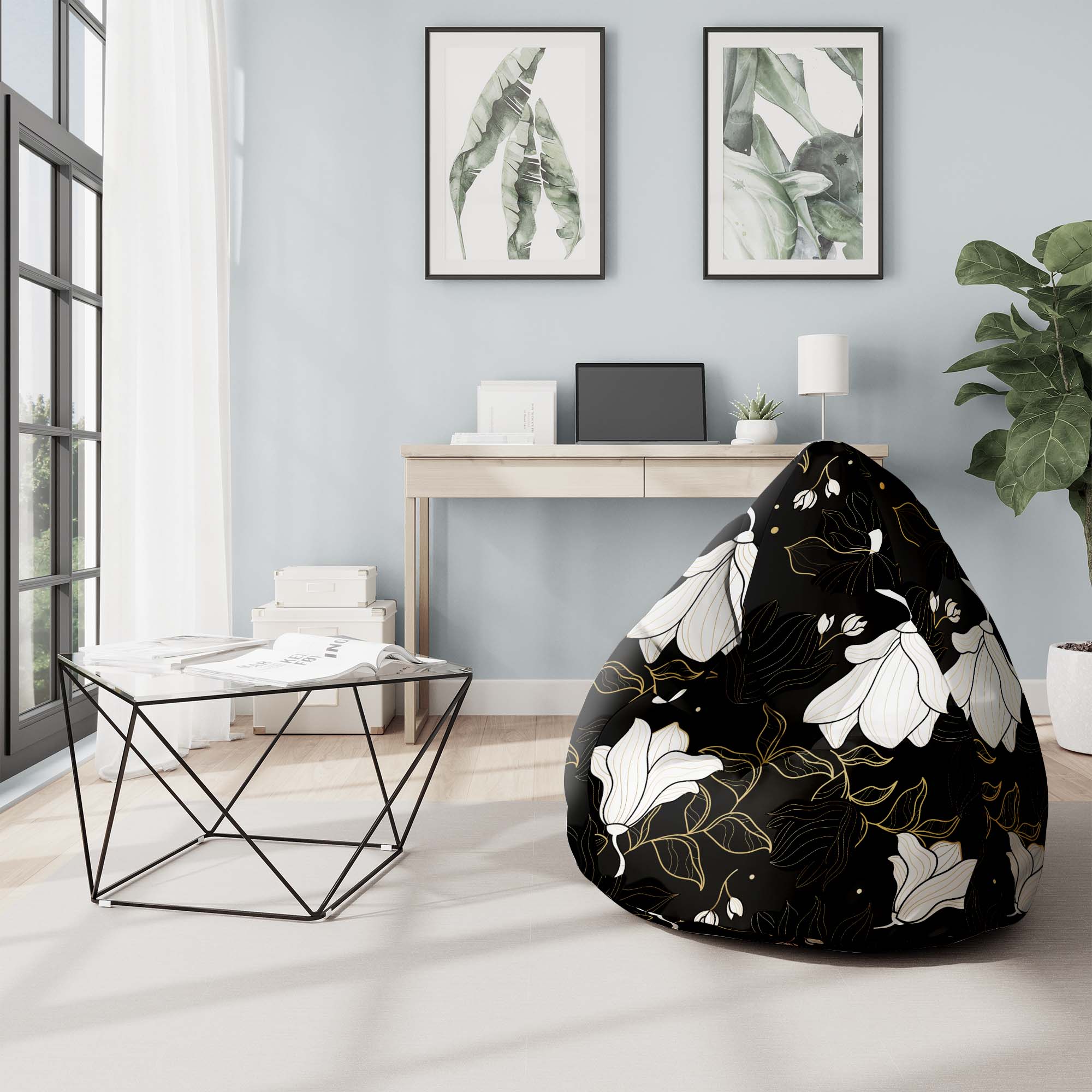 Puf Birnenform Boho-Blumen