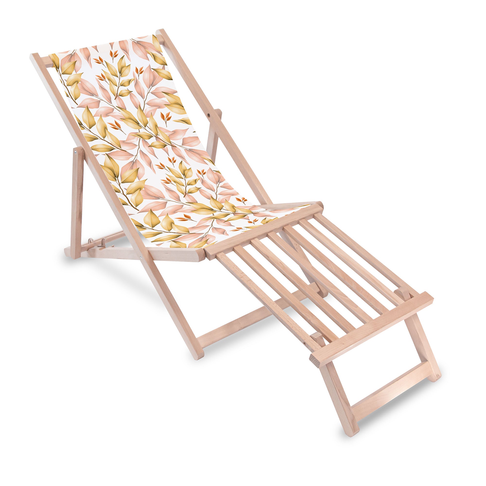 Wooden deck chair with wooden footrest Autumn Gold Leaves
