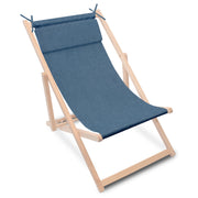 Wooden Deck Chair with Cushion Linen Imitation Denim Dream