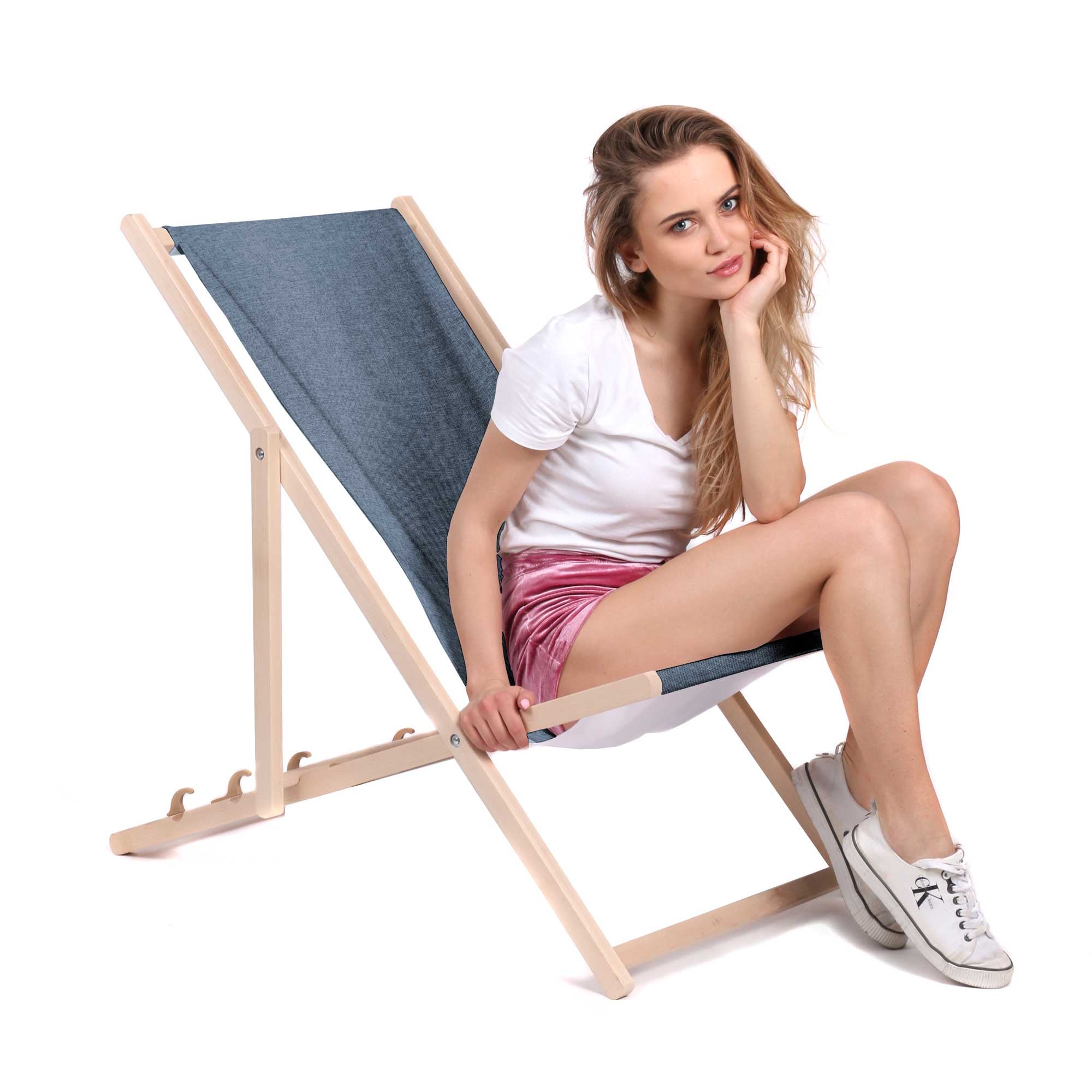 Dřevěné lehátko Imitace lnu Denim Dream