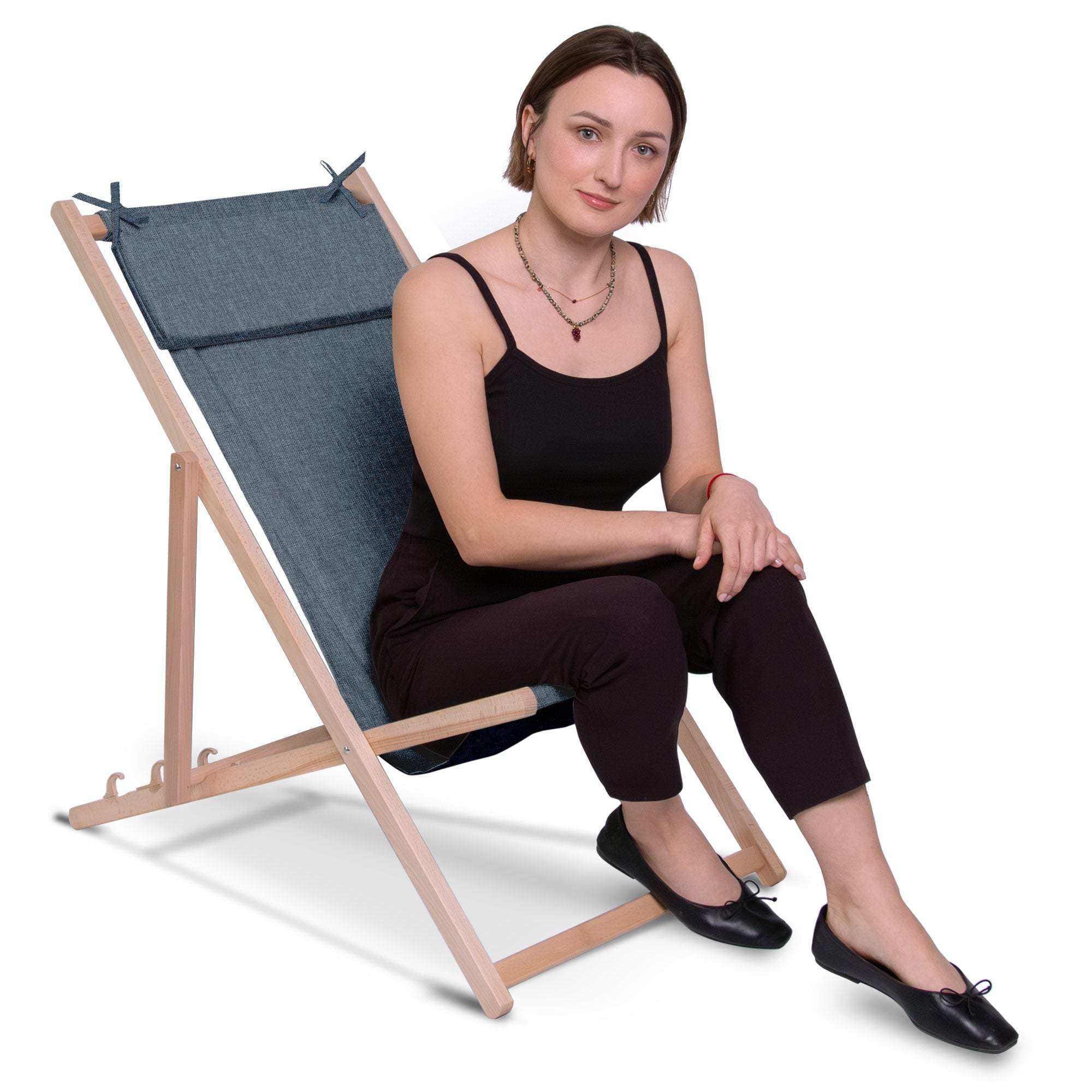 Leżak drewniany z poduszką Imitacja lnu Ocean Isle-S
