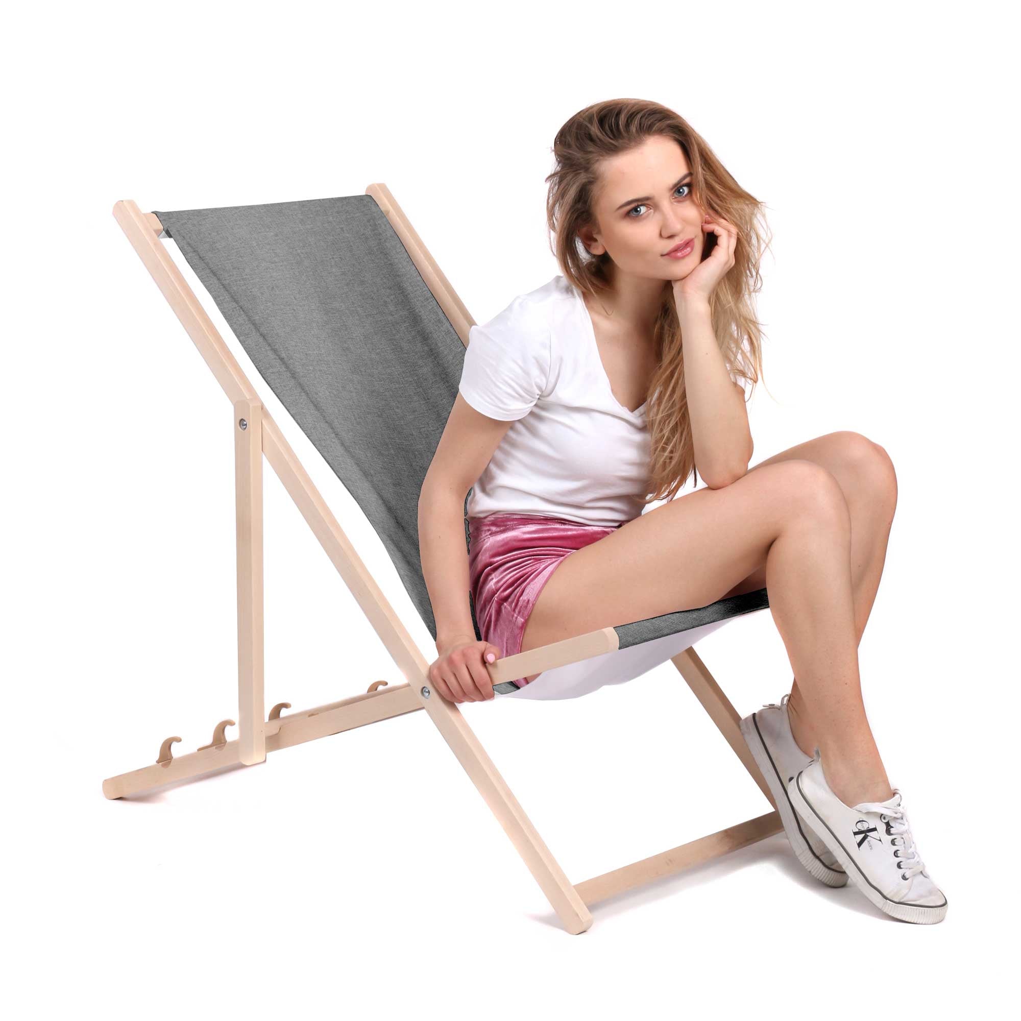 Leżak drewniany Imitacja Lnu Light Grey-M