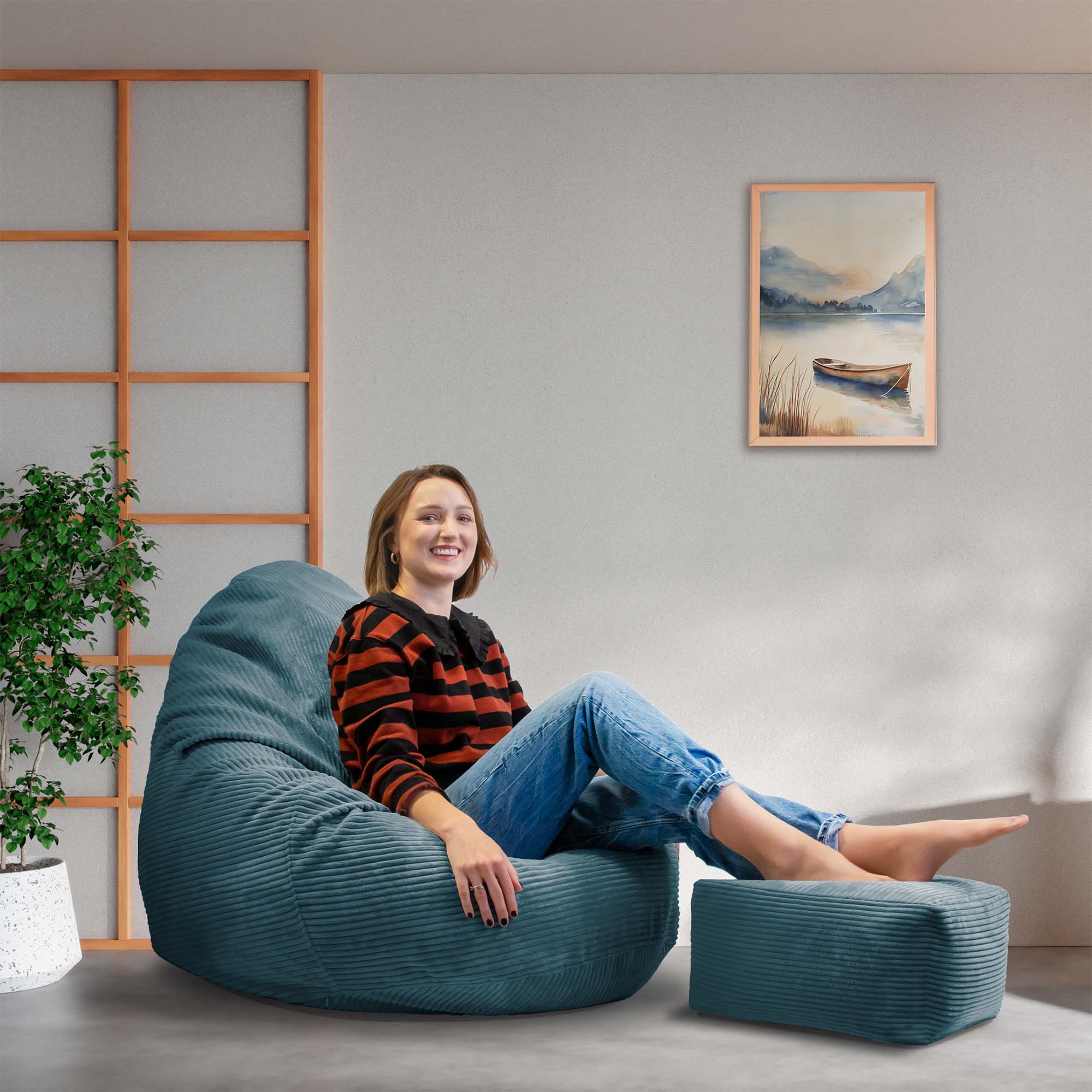 Paradise Pouf with Footstool Ocean Depths-S