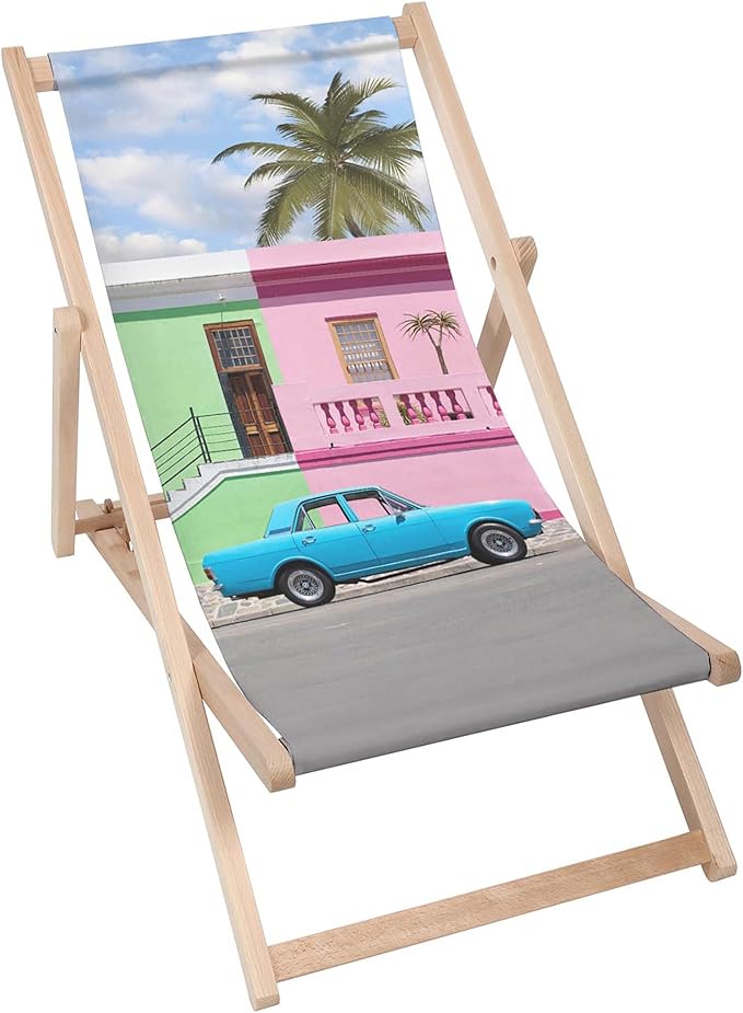 Wooden Deck Chair Turquoise Old Car