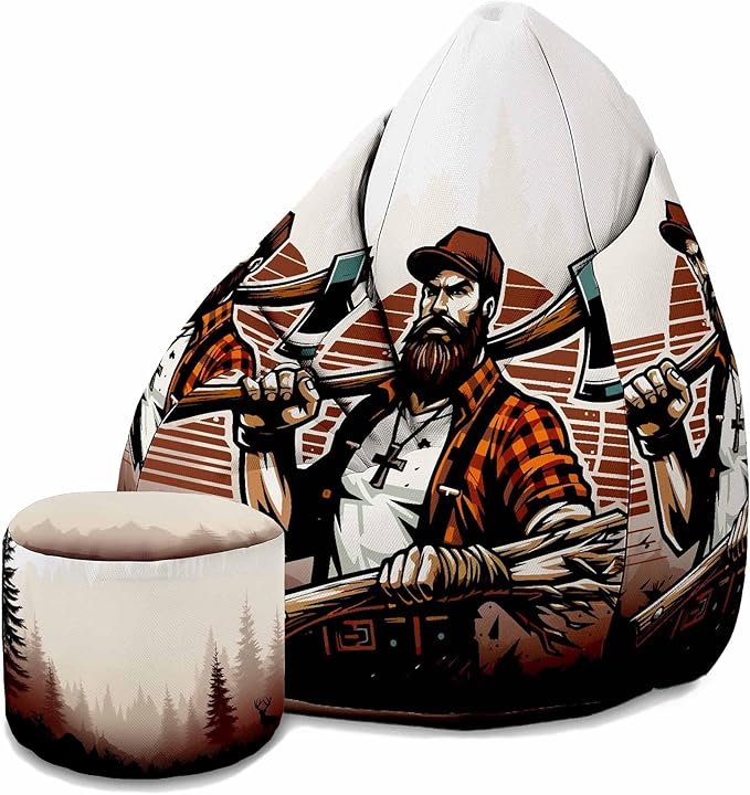 Birnenförmiger Sitzsack mit Fußstütze Lumberjack-Velvet