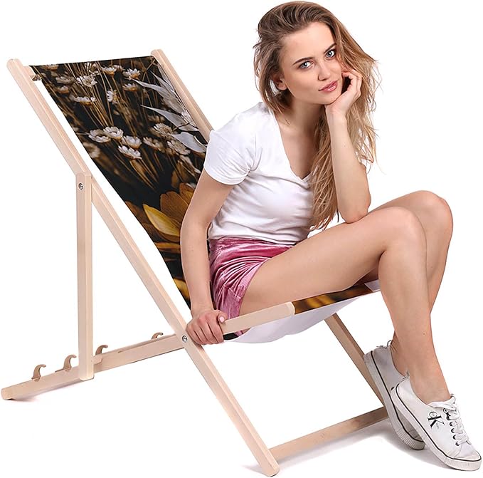 Holzliegestuhl Boho Stil