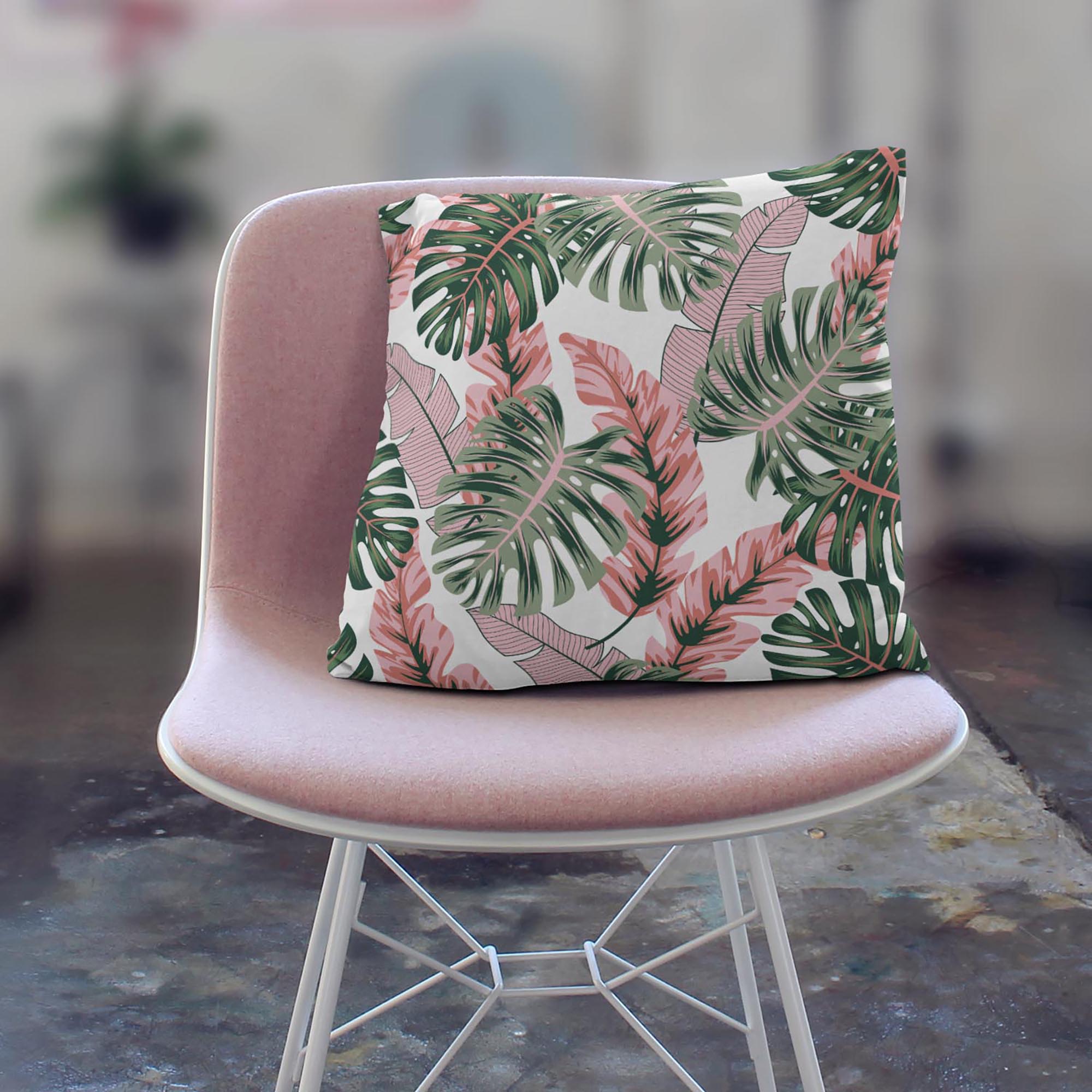 Tropical Pink and Green Leaves-Tablecloth Fabric