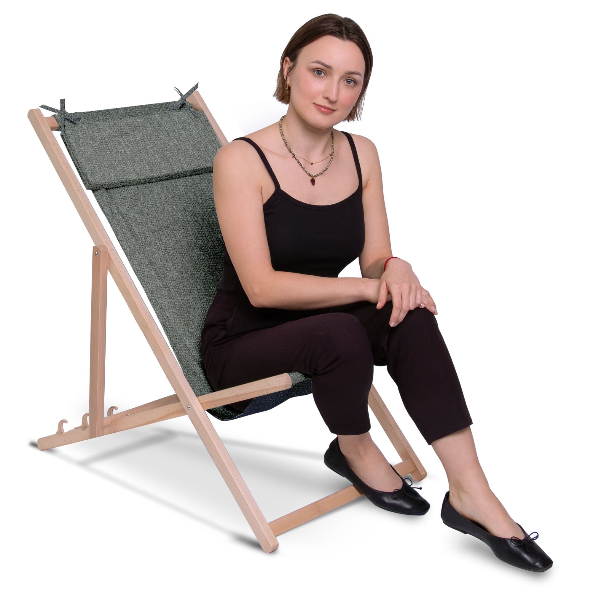 Holzliege mit Kissen Leinenoptik Star Dust-S