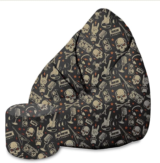 Pearshape Pouf with Footrest Skull-Oxford