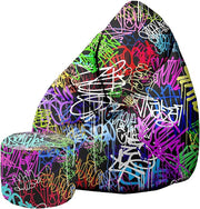 Birnenförmiger Sitzsack mit Fußstütze Graffiti