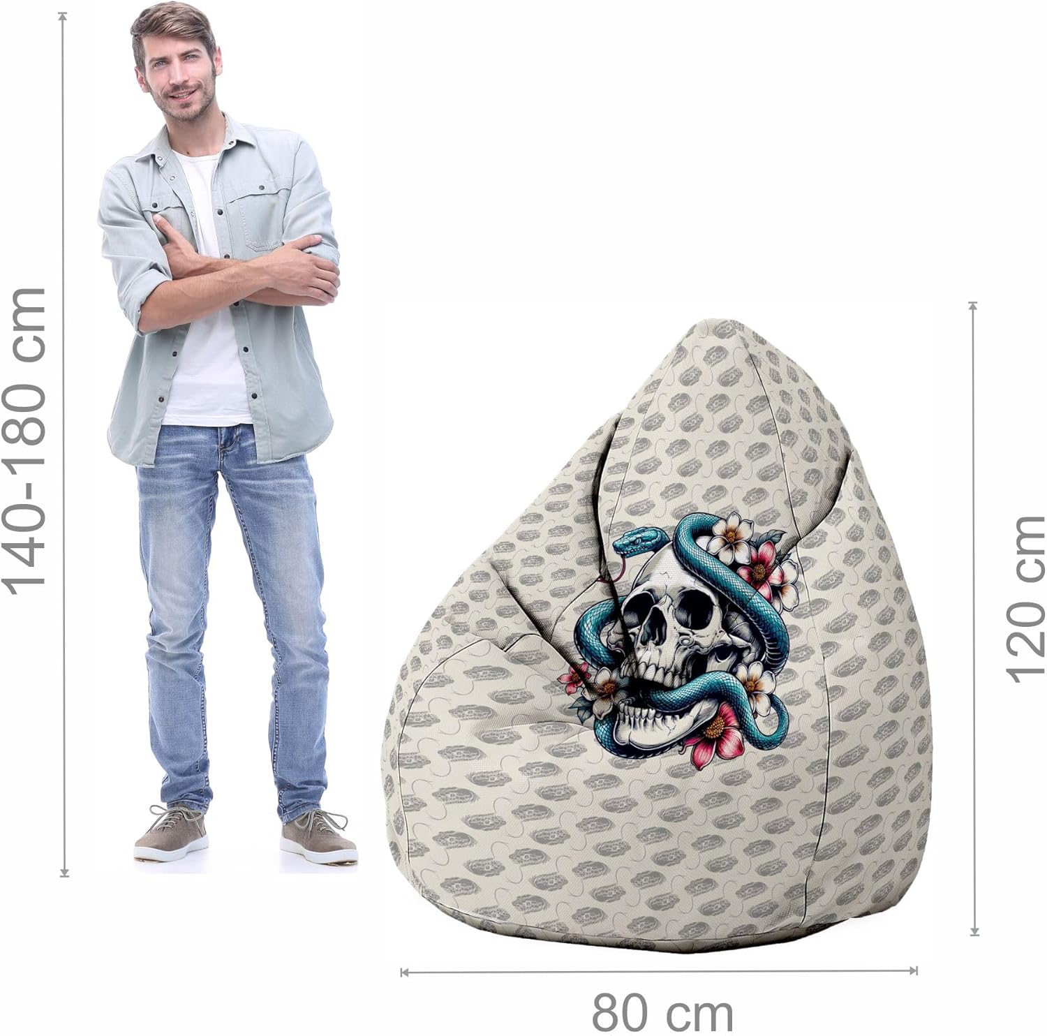 Birnenförmiger Sitzsack mit Fußstütze Snake Skull Flower-Velvet