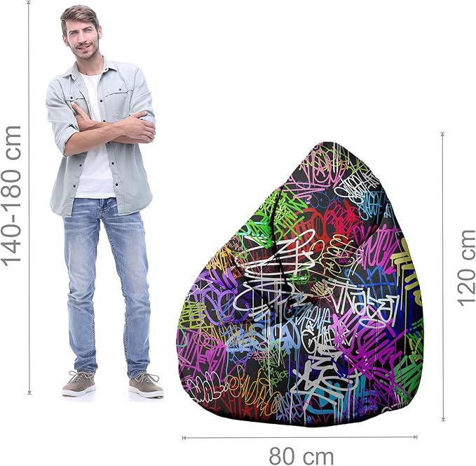 Birnenförmiger Sitzsack mit Fußstütze Graffiti