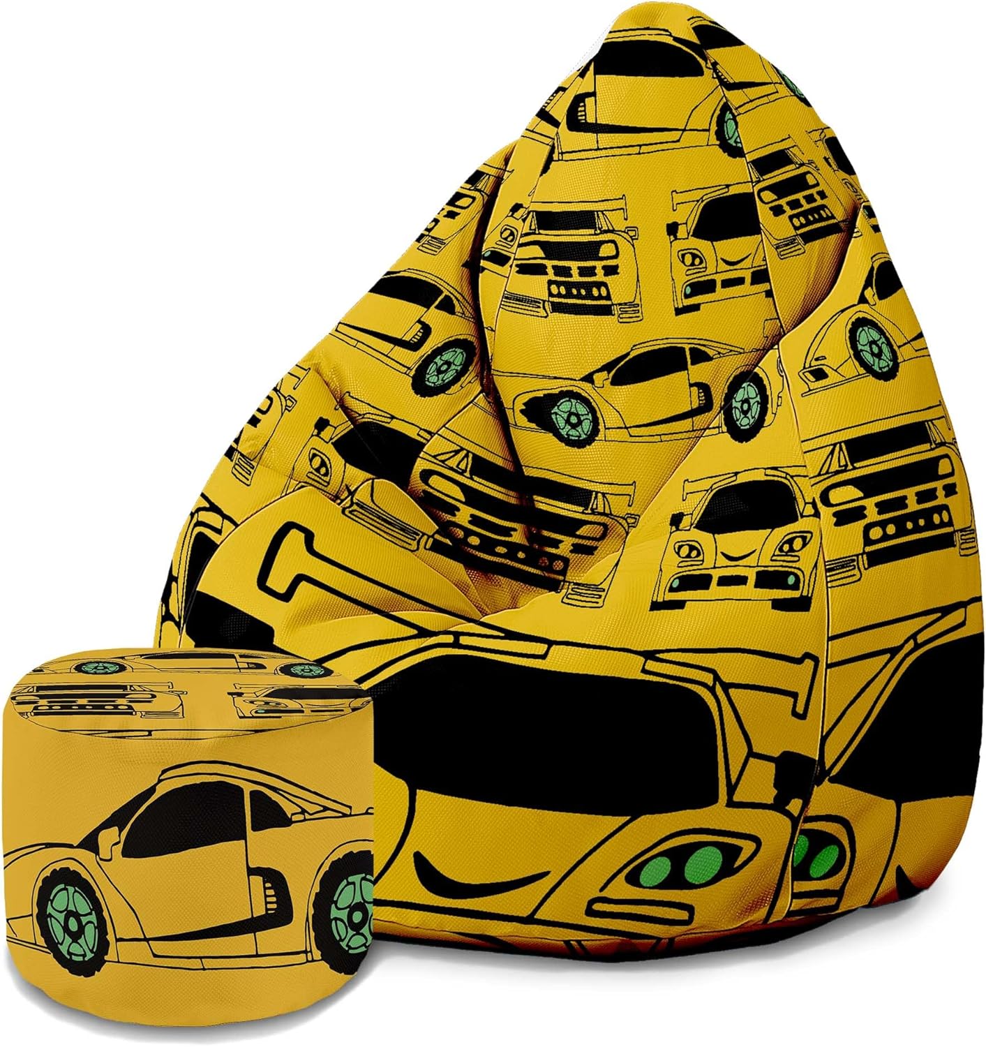 Pearshape Pouf with Footrest Yellow Car