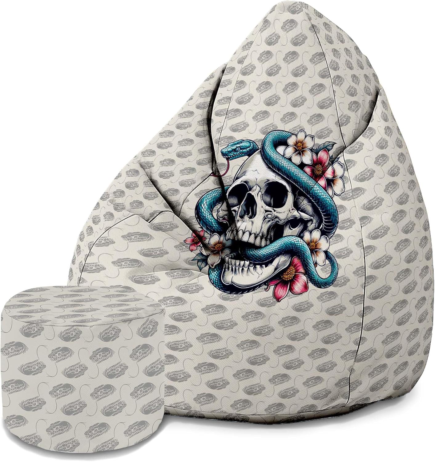 Birnenförmiger Sitzsack mit Fußstütze Snake Skull Flower-Velvet