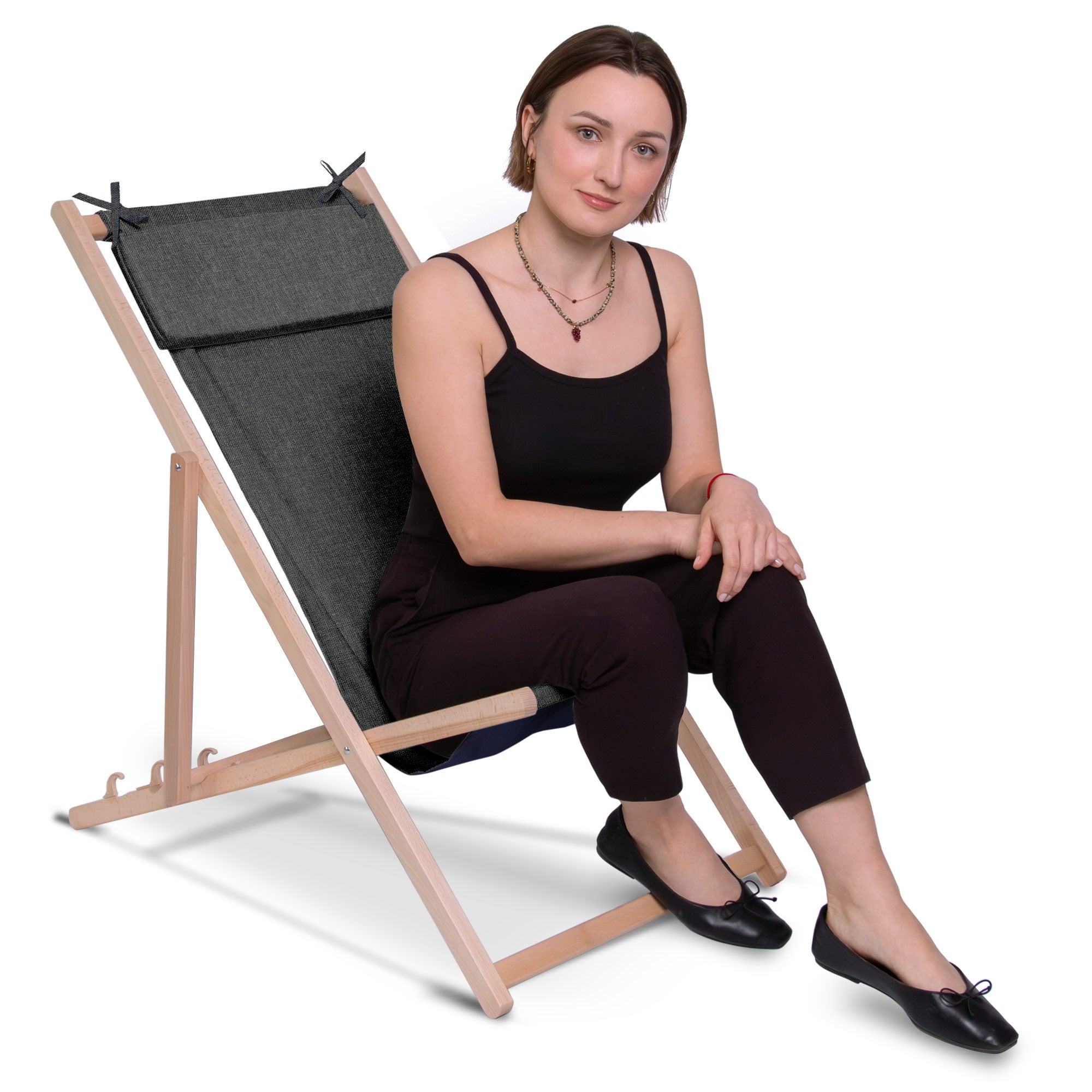 Leżak drewniany z poduszką Imitacja lnu Stony Beach-S