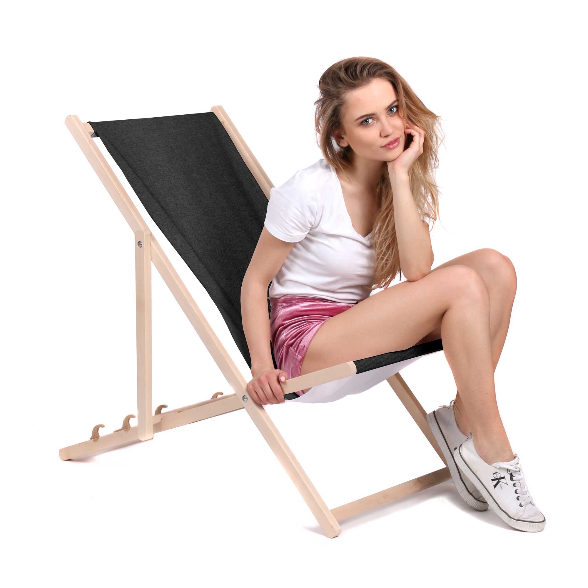Dřevěné lehátko Imitace lnu Stony Beach-M