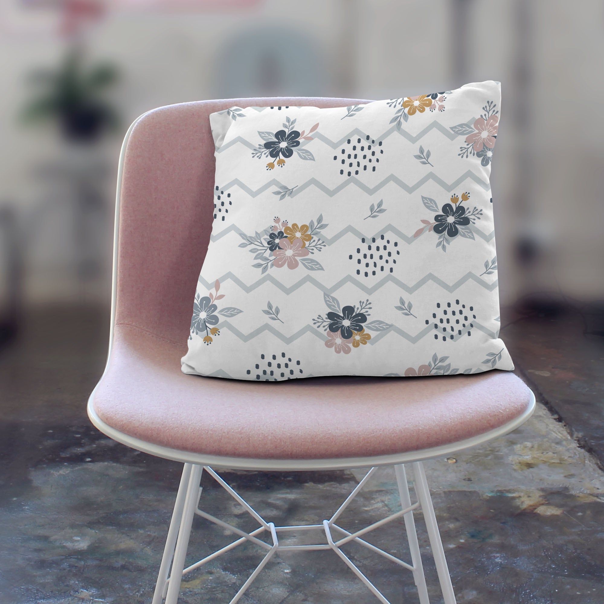 Chevron and Flowers-Mikrofibra Płaska
