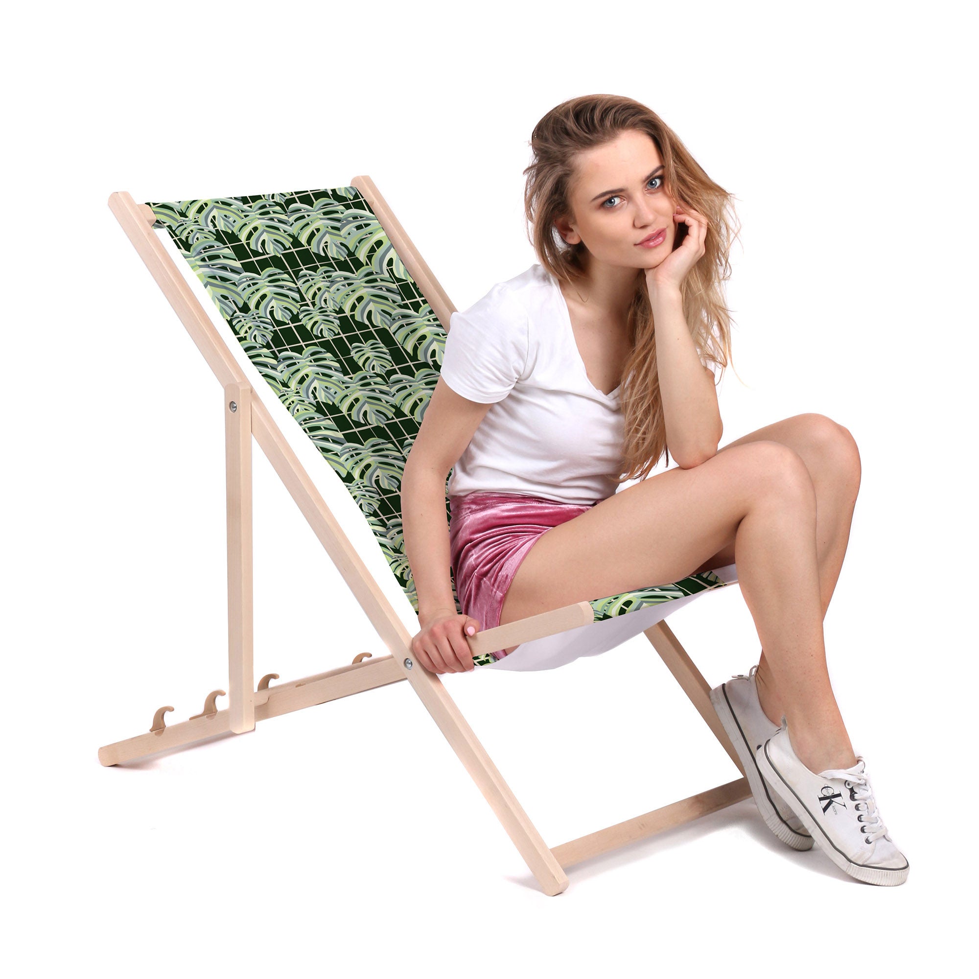 Leżak drewniany Monstera Leaves Grid-M