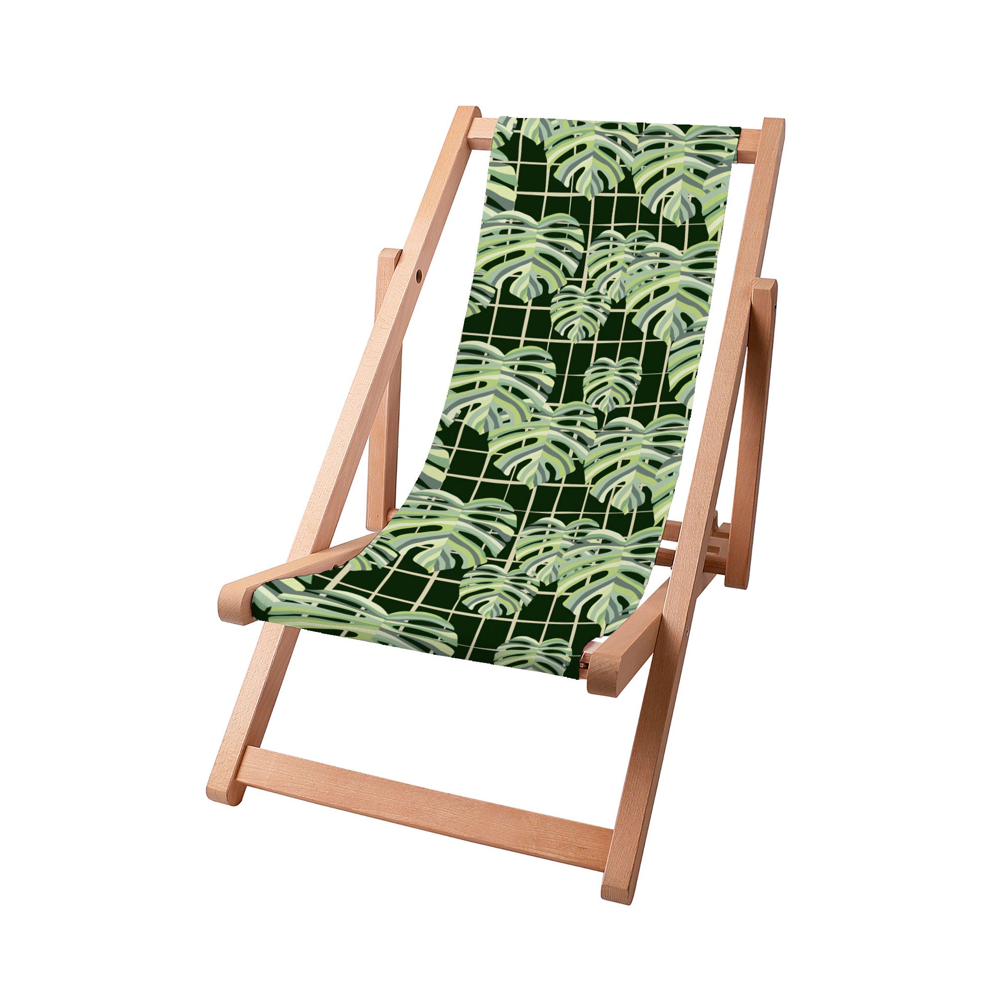 Leżak drewniany Monstera Leaves Grid