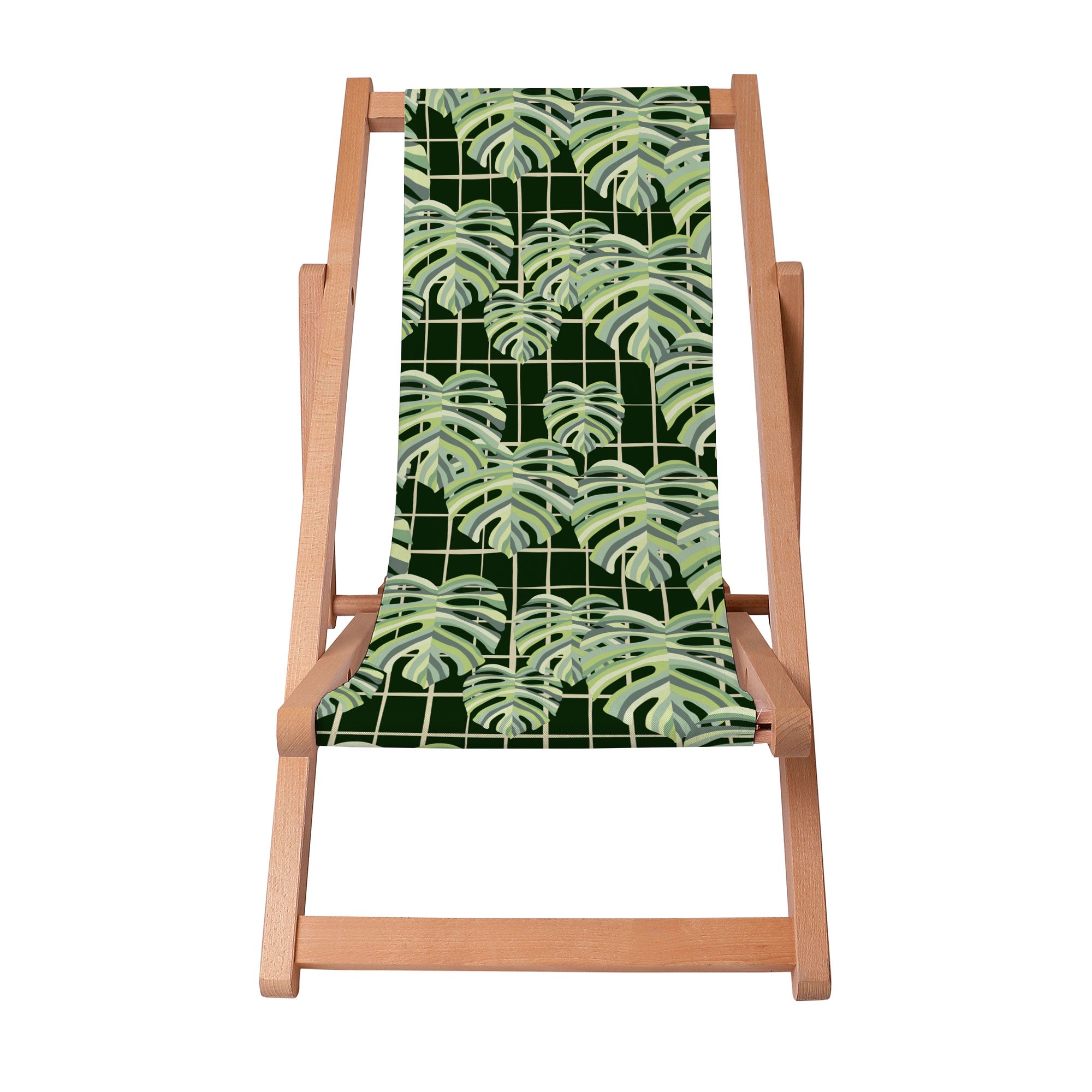 Leżak drewniany Monstera Leaves Grid-S