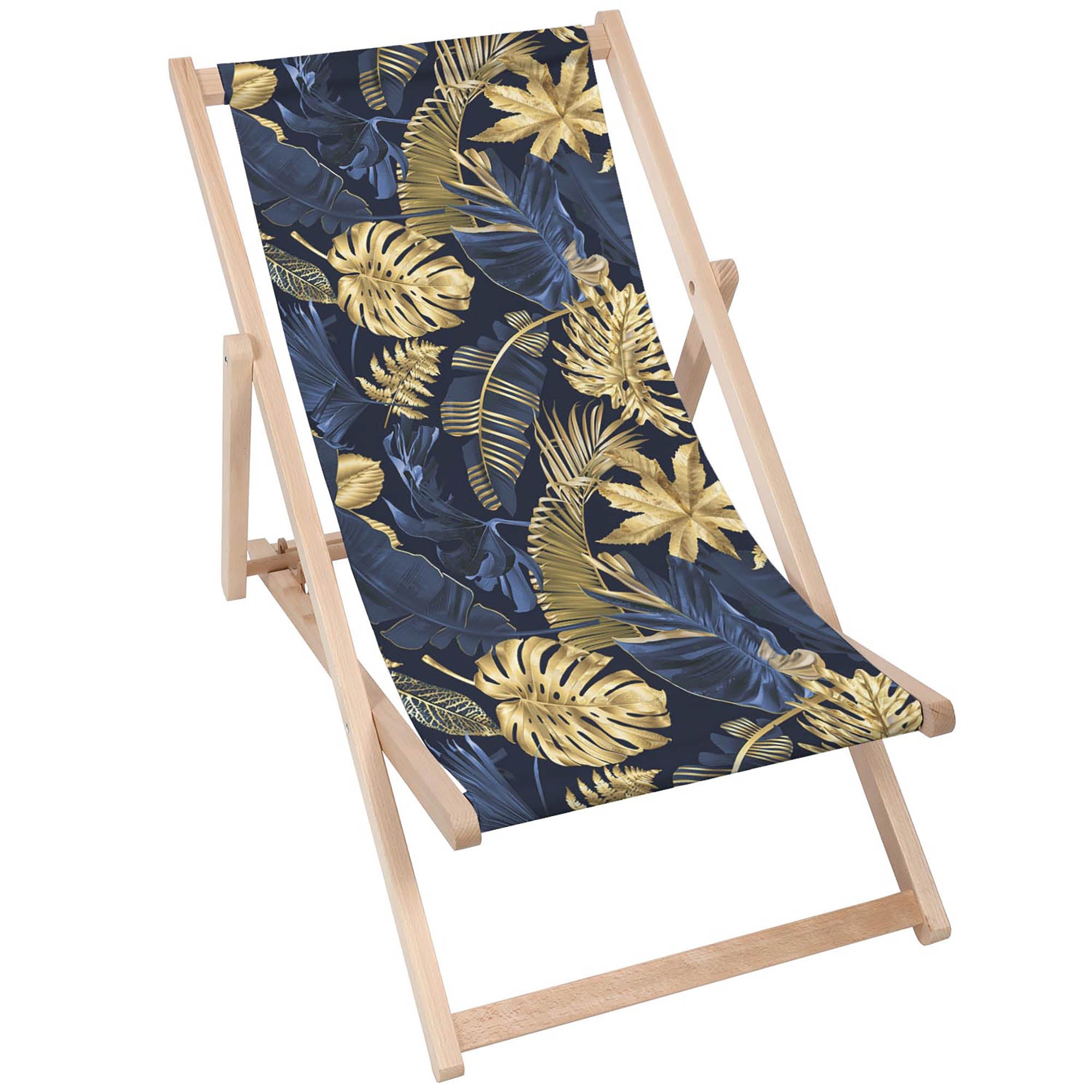 Leżak drewniany Monstera Gold Navy Blue-M