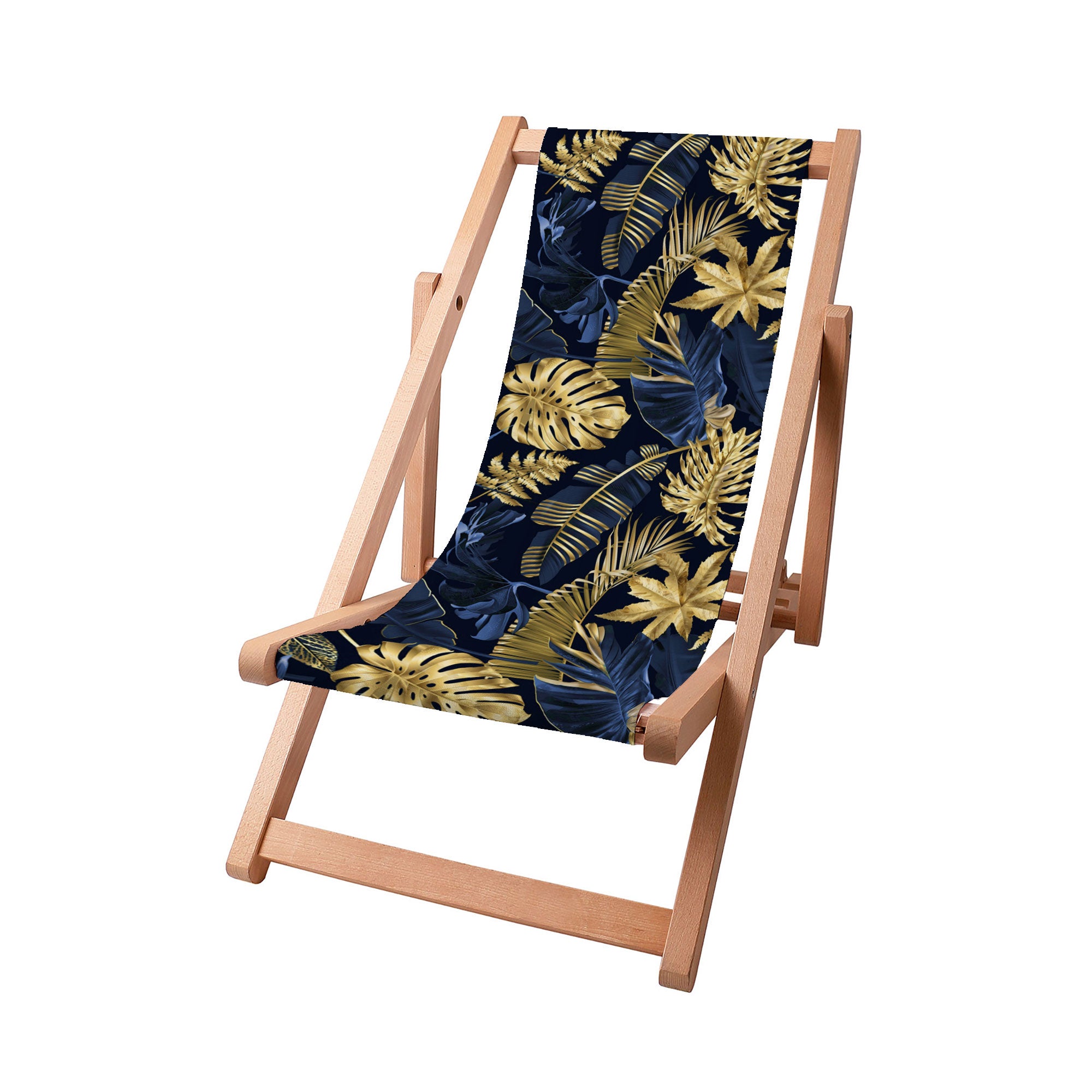 Leżak drewniany Monstera Gold Navy Blue-S