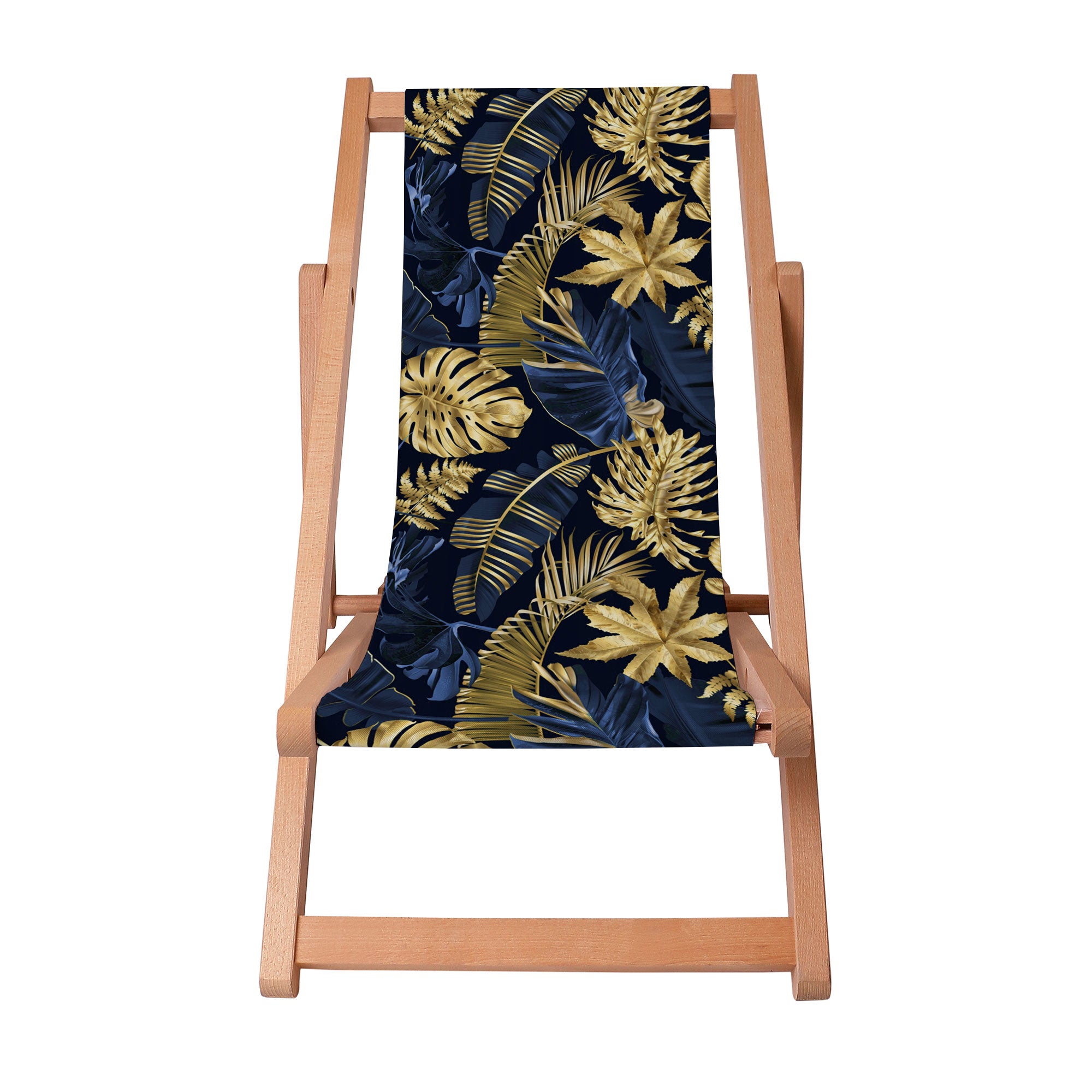 Leżak drewniany Monstera Gold Navy Blue