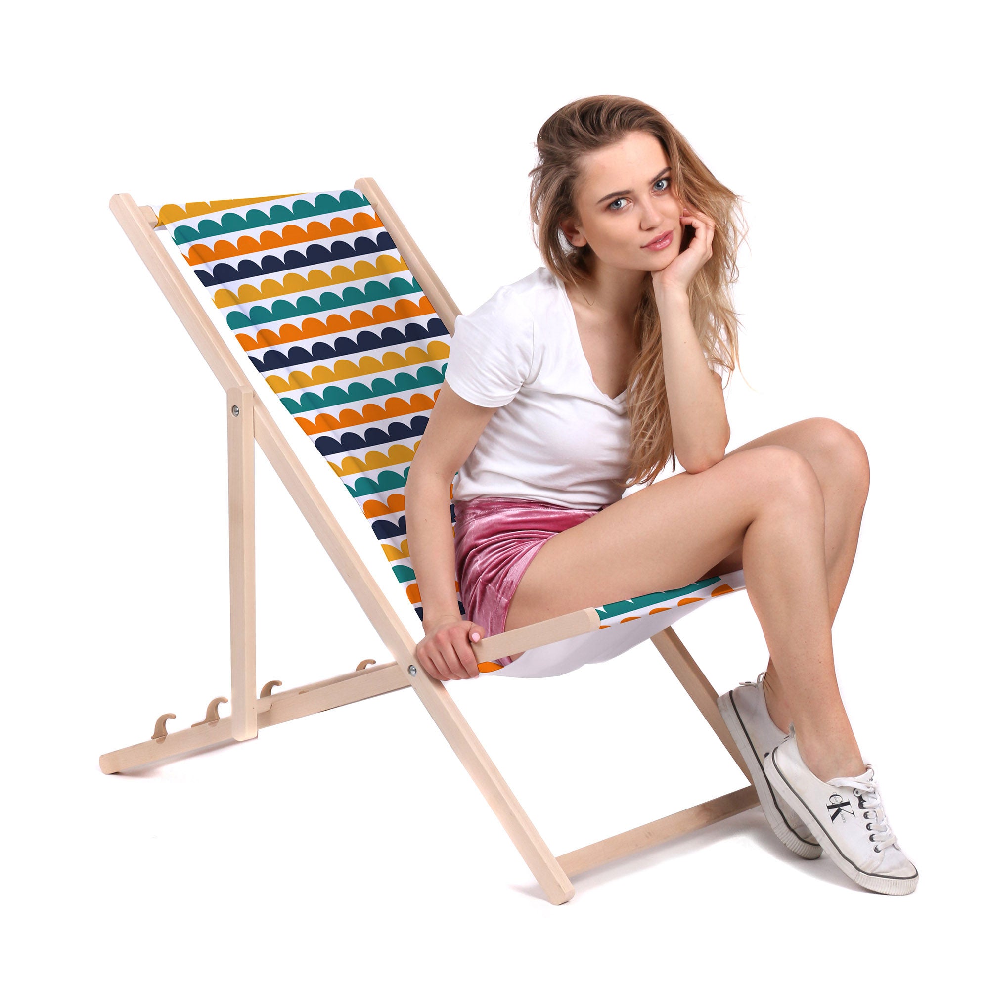 Leżak drewniany Abstract Half Dots-M