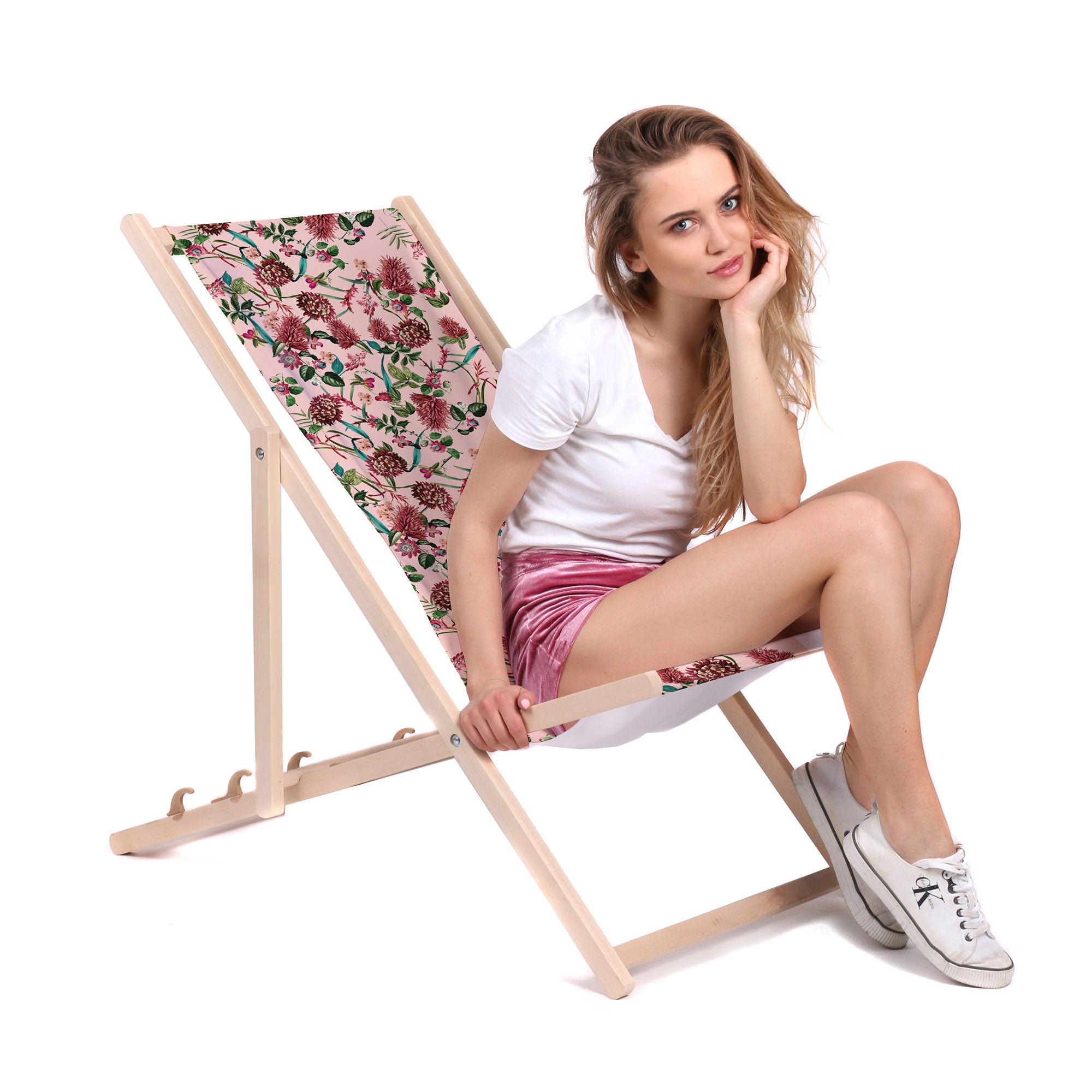 Leżak drewniany Dark Jungle Pink-M