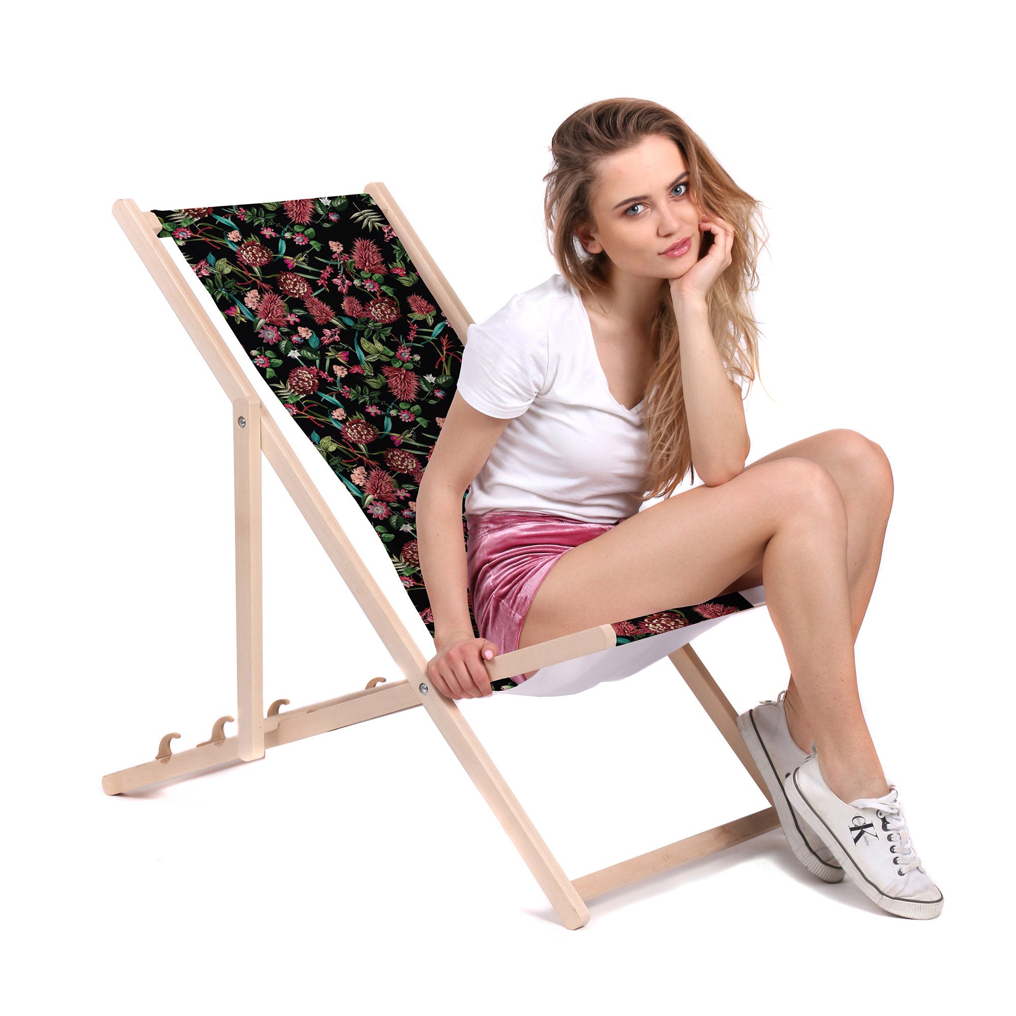 Leżak drewniany Dark Jungle Red-M