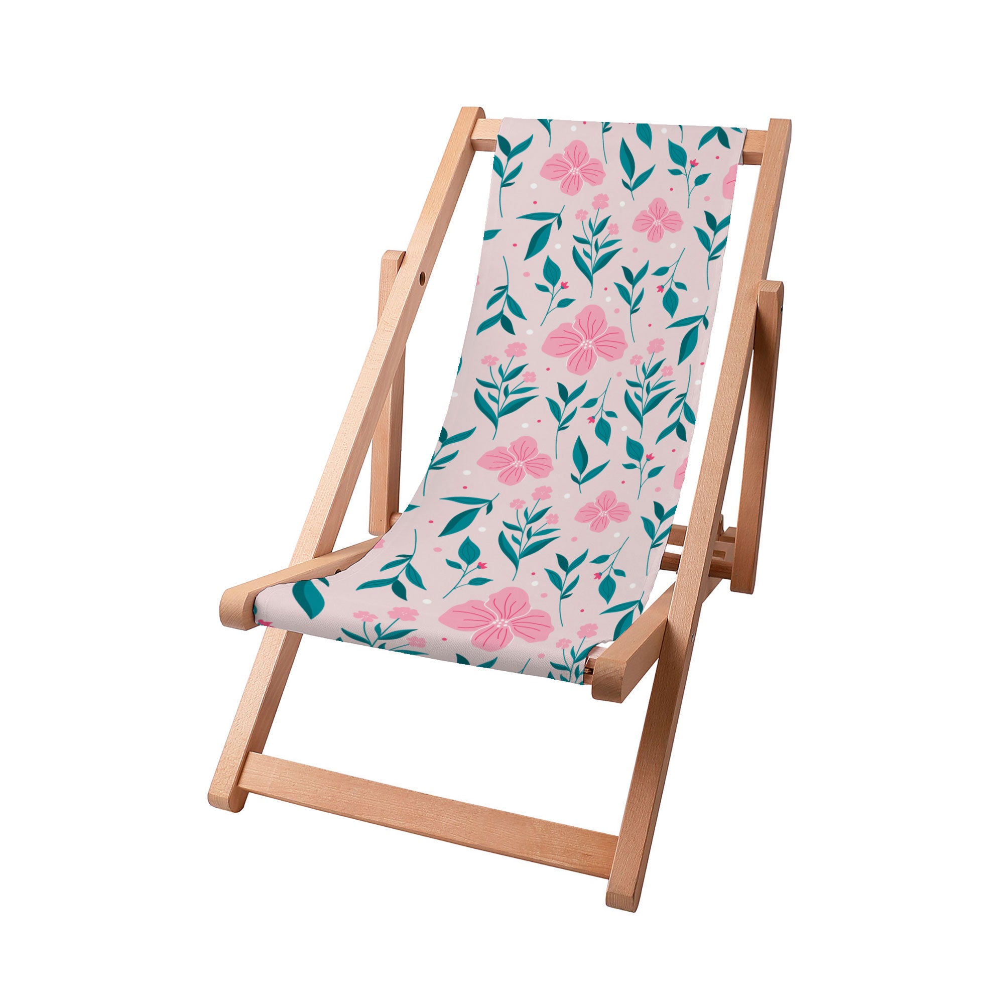 Wooden Deck Chair Delicate Pink Flowers-S