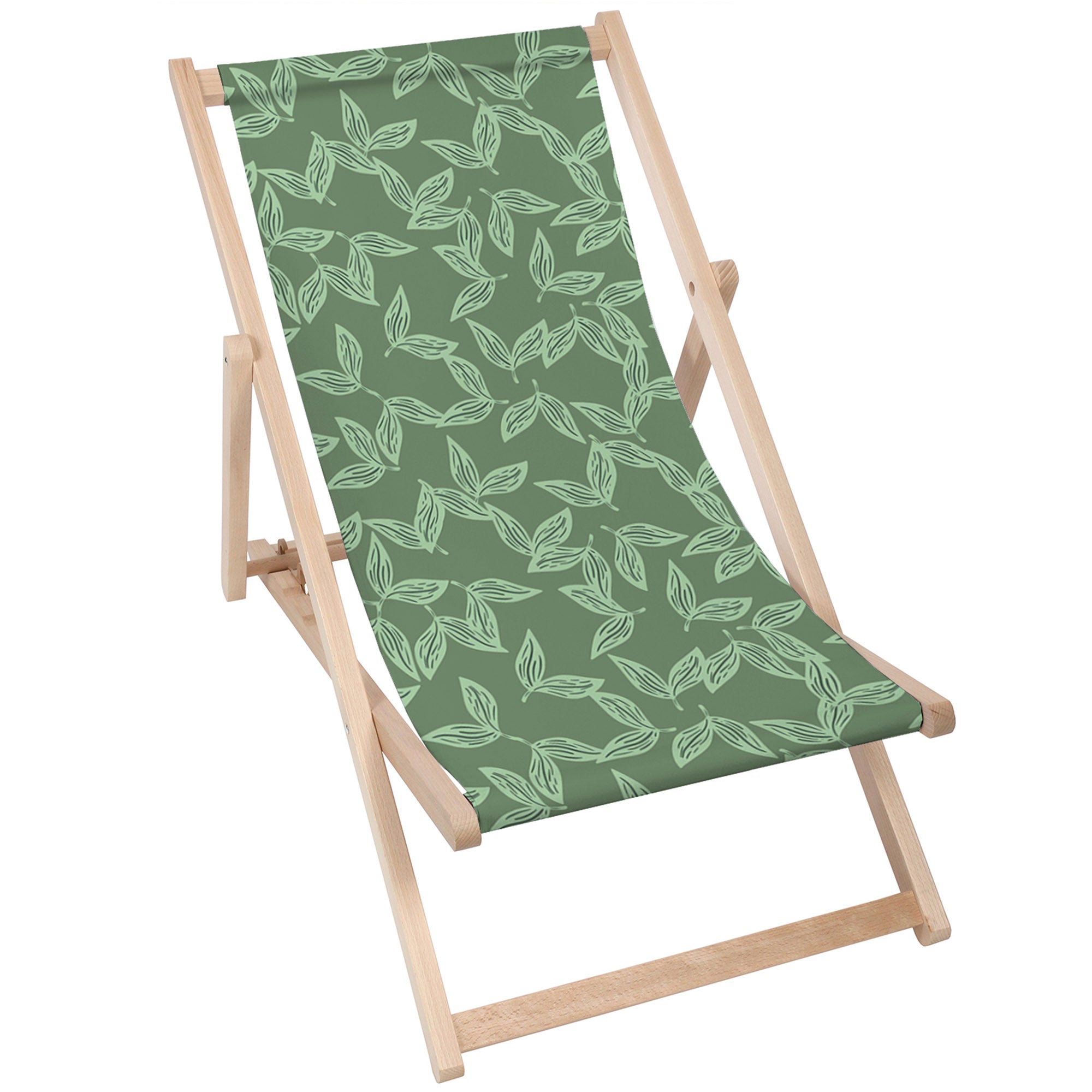 Wooden Deck Chair Herbal Leaves Pattern-M