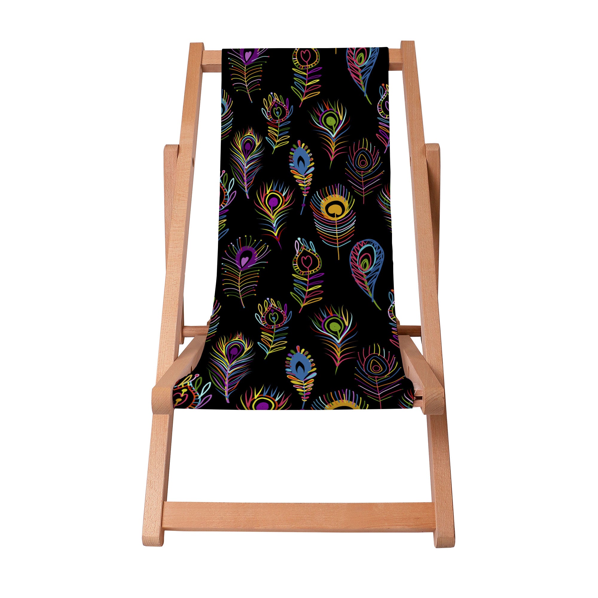 Wooden Deck Chair Colorful Peacock Eye-S