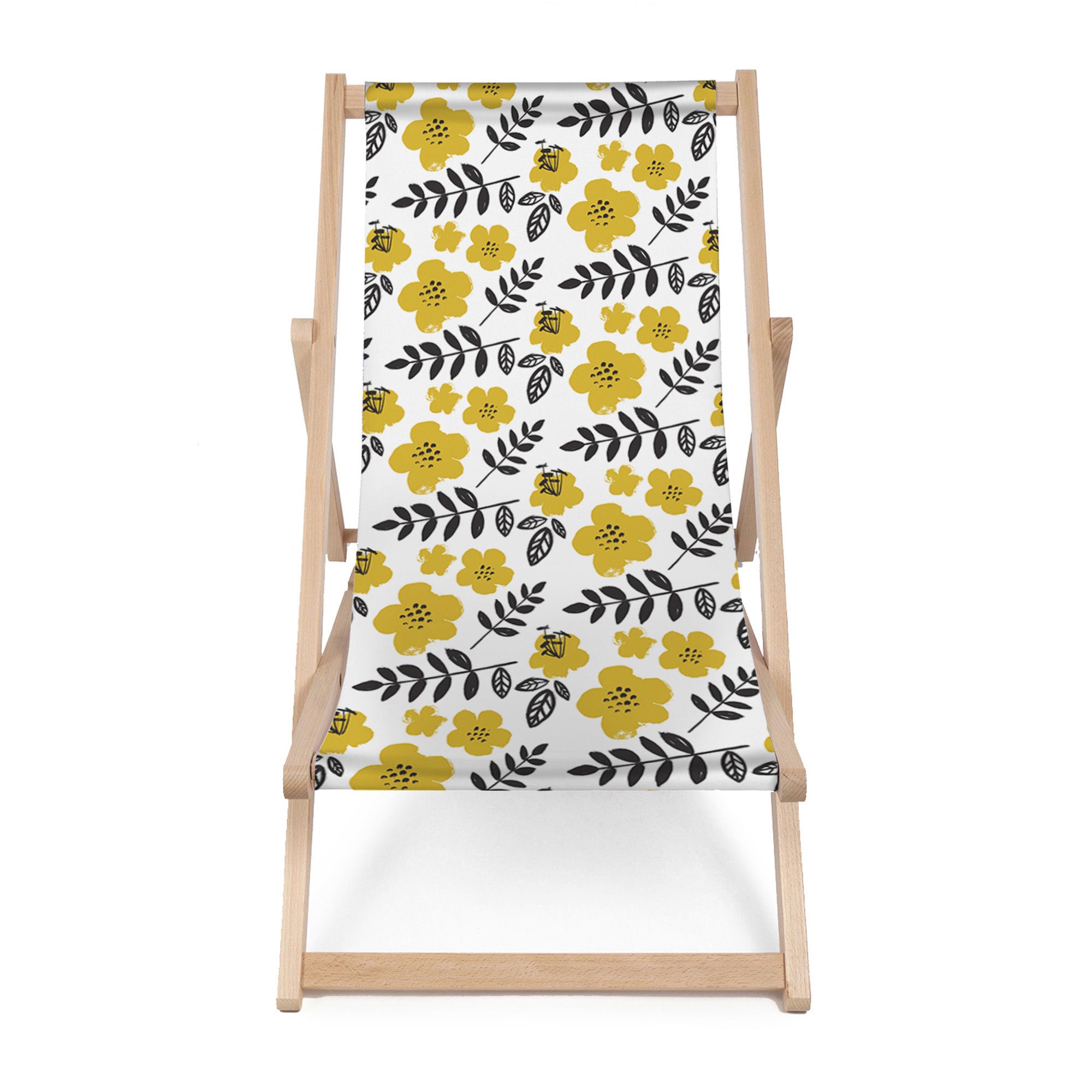 Leżak drewniany Painted Yellow Flowers-M