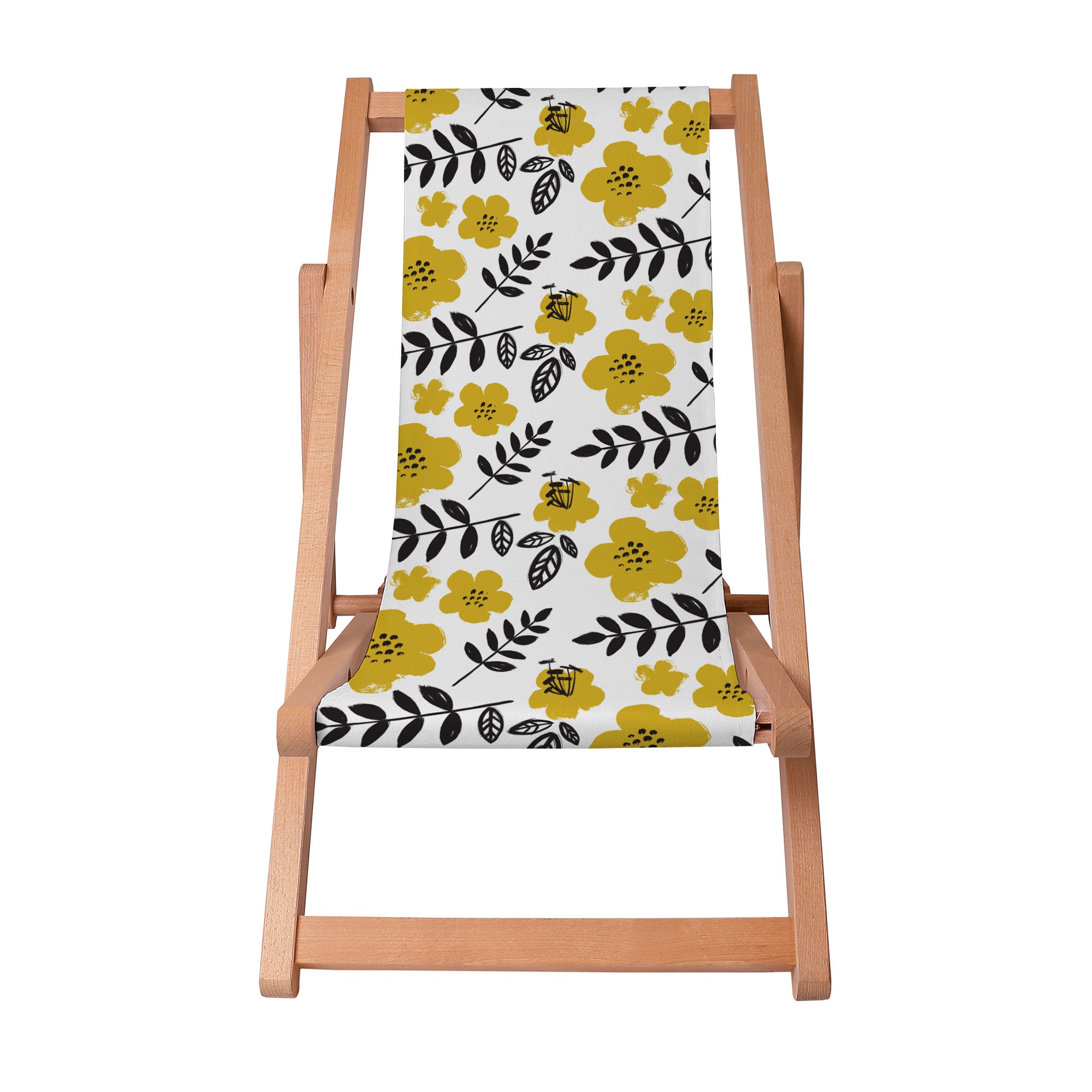 Leżak drewniany Painted Yellow Flowers-S