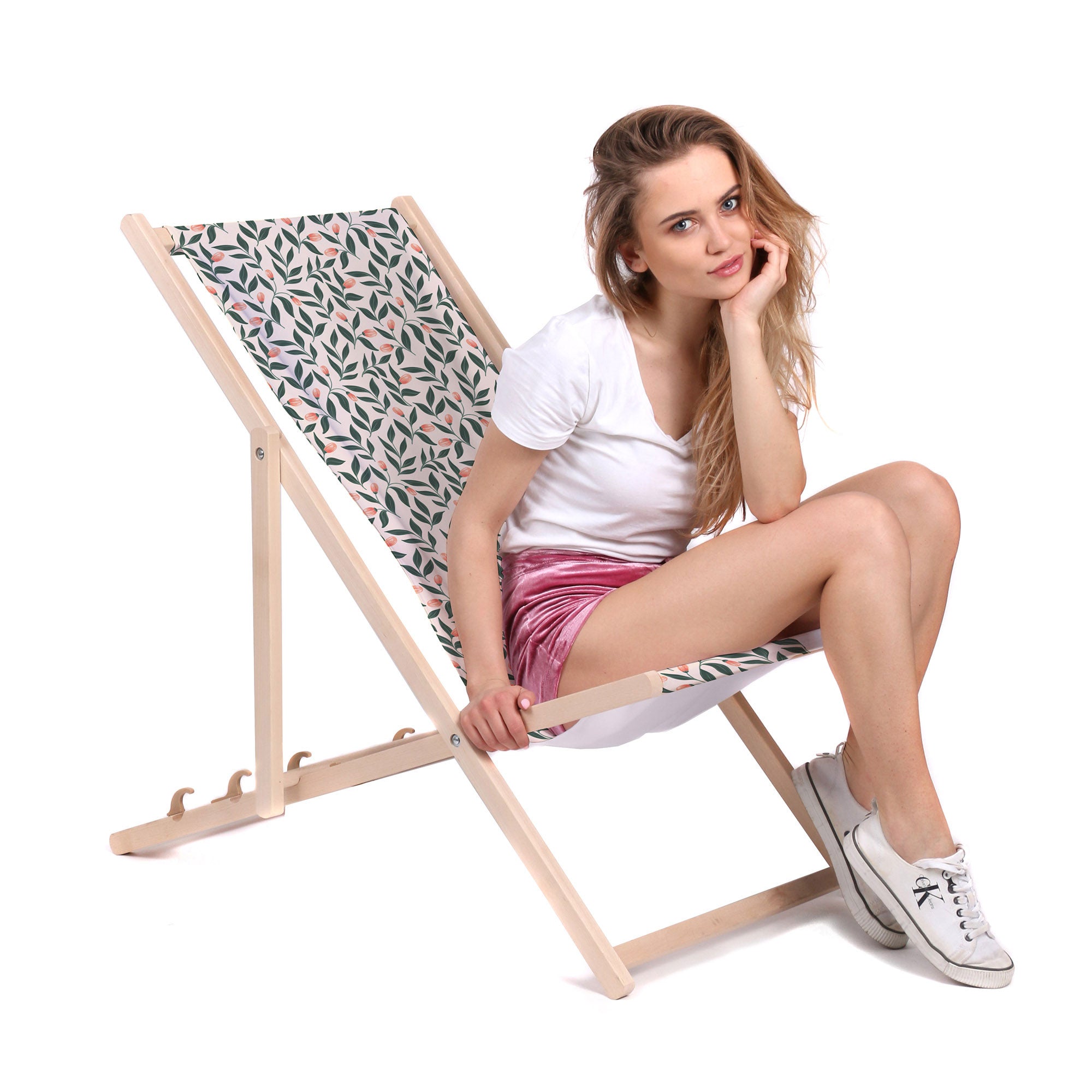 Leżak drewniany Pink Berries Pattern-M