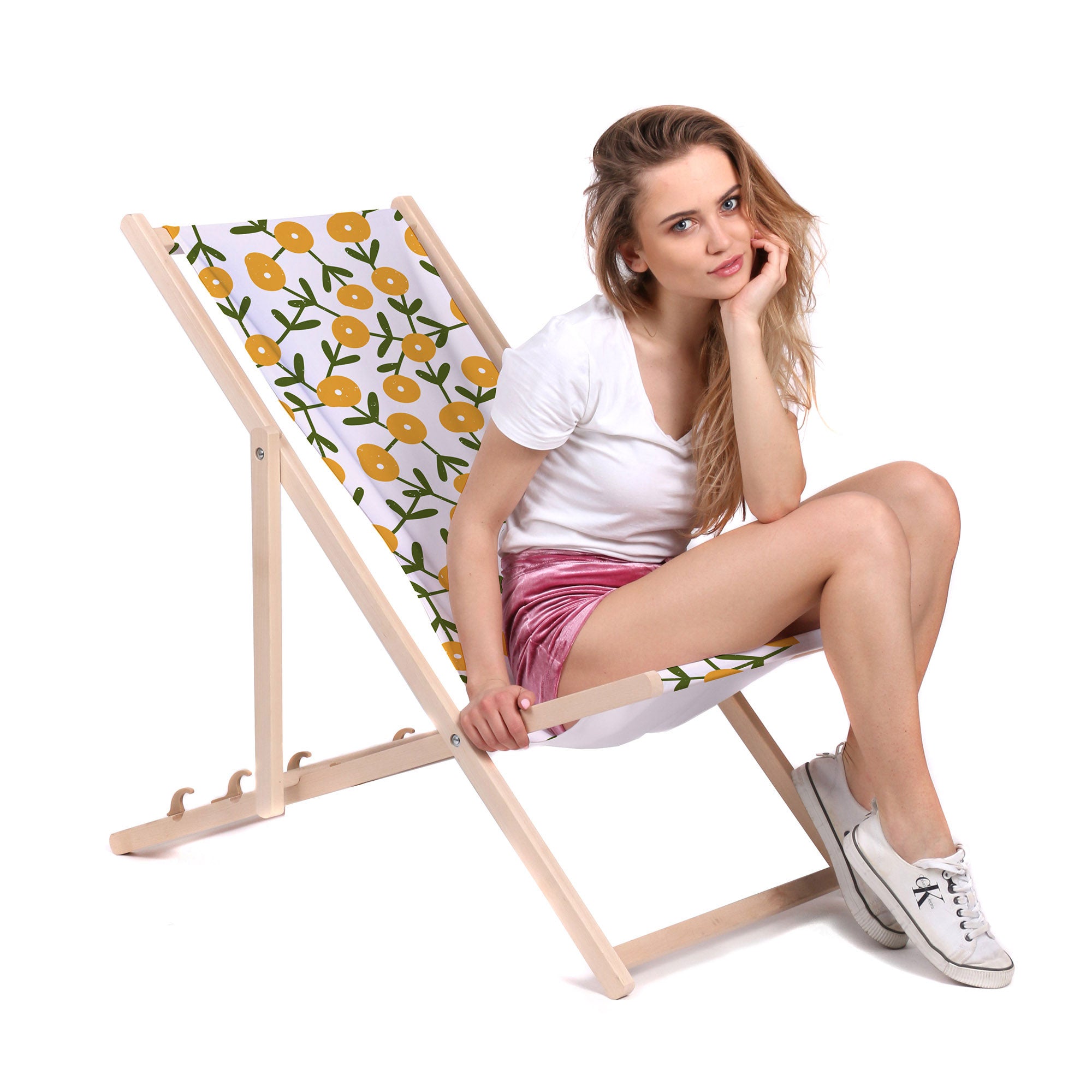 Leżak drewniany Scandinavian Green and Yellow-M
