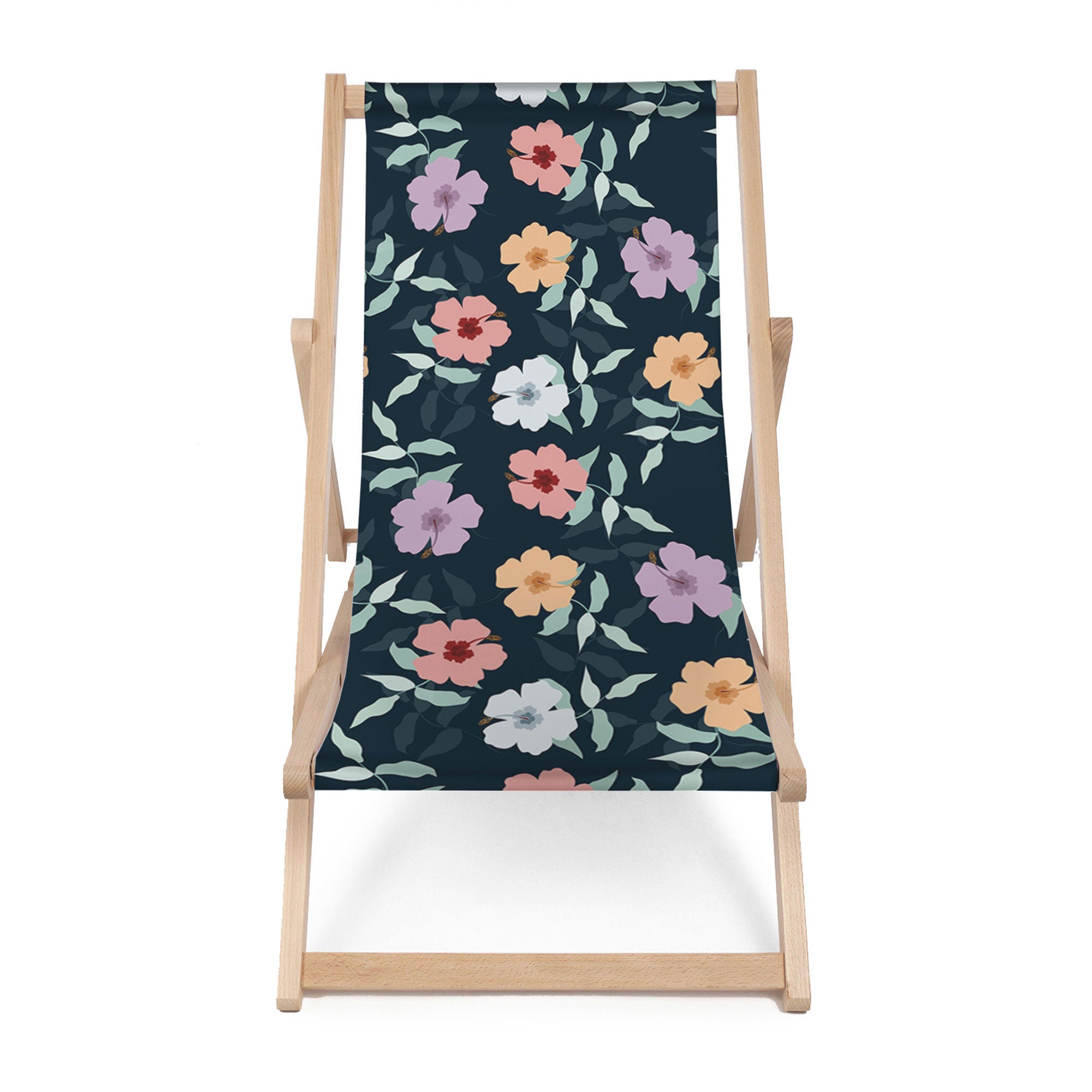 Leżak drewniany Simple Flowers on Navy-M
