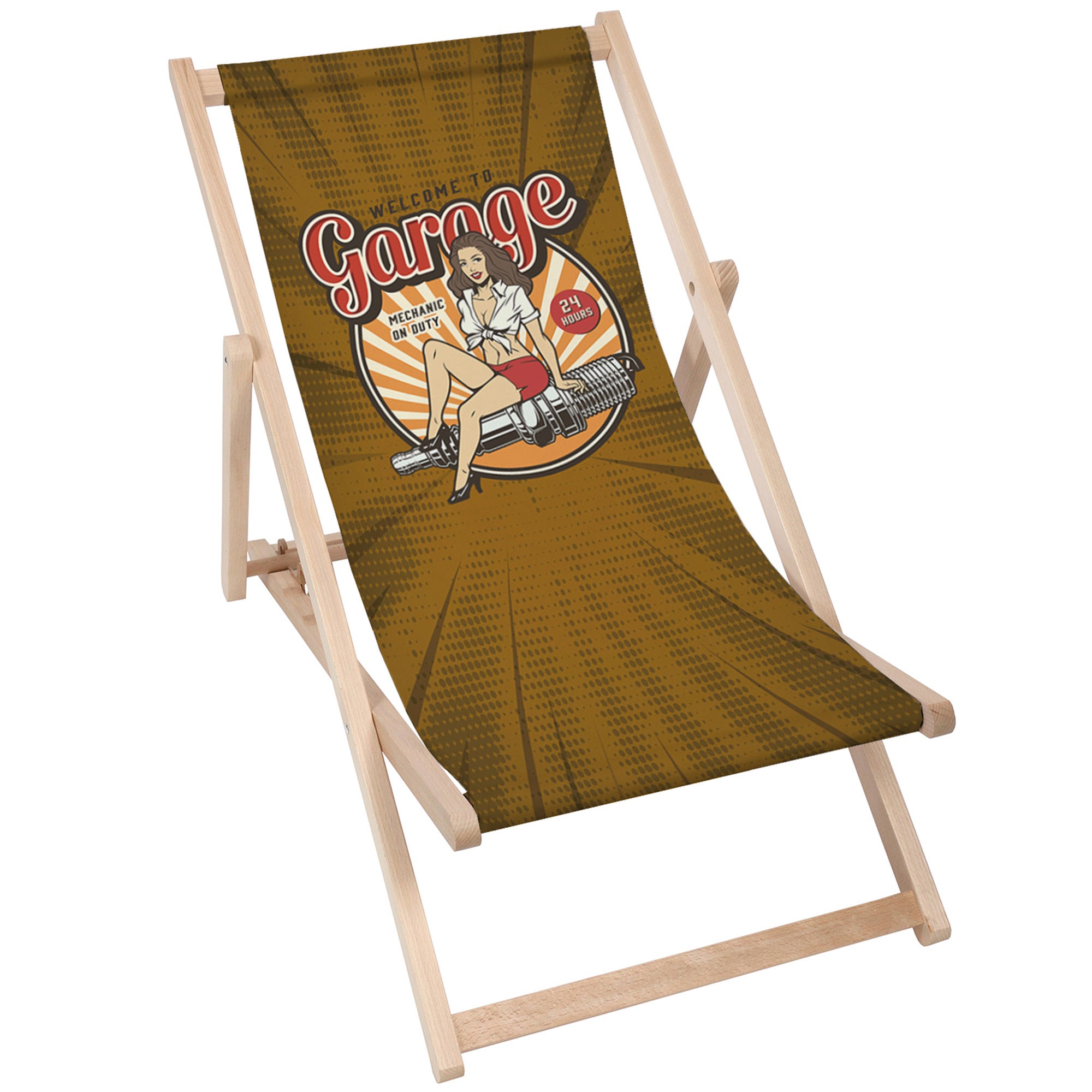 Leżak drewniany Welcome to Garage Brown