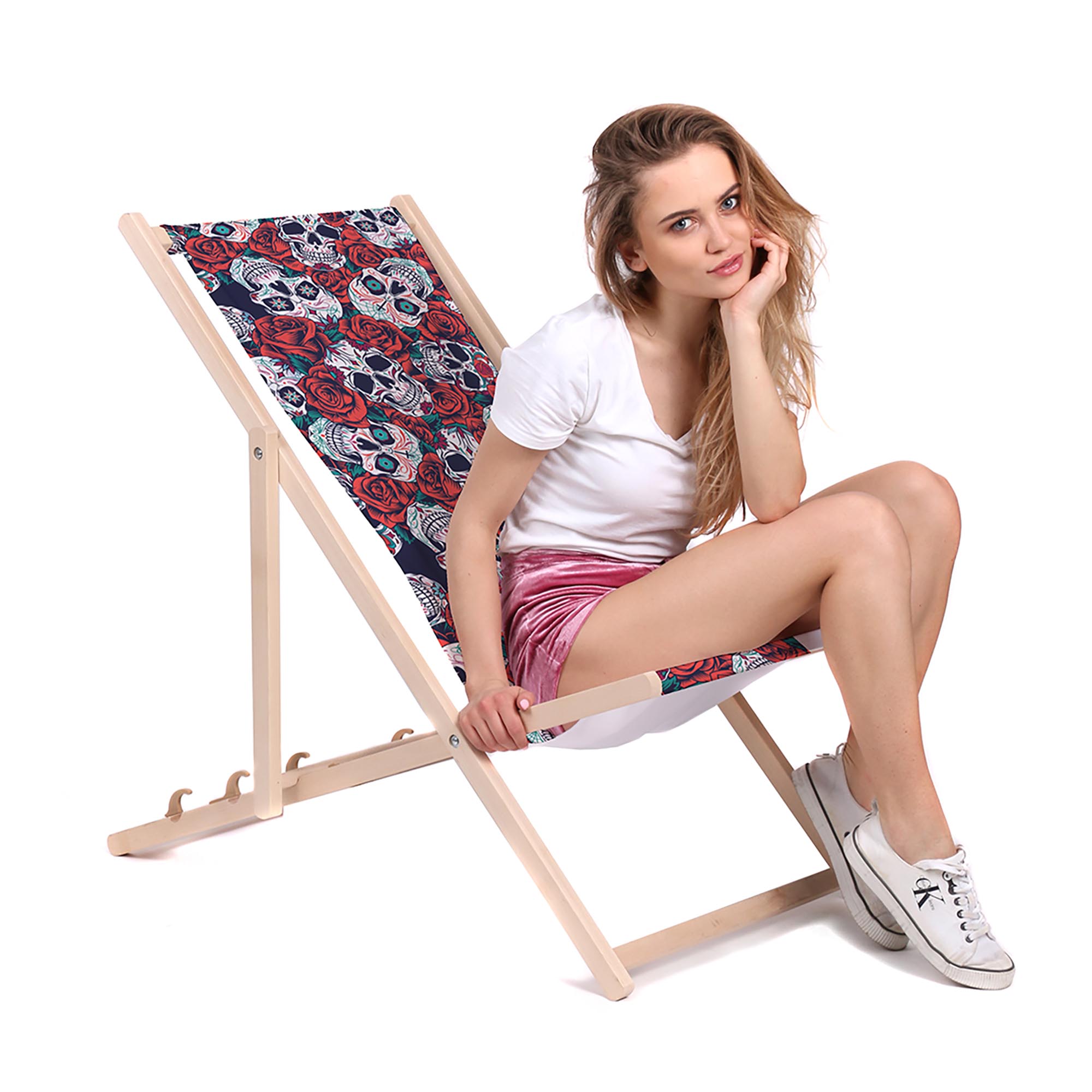 Leżak drewniany Red Roses Skull-M