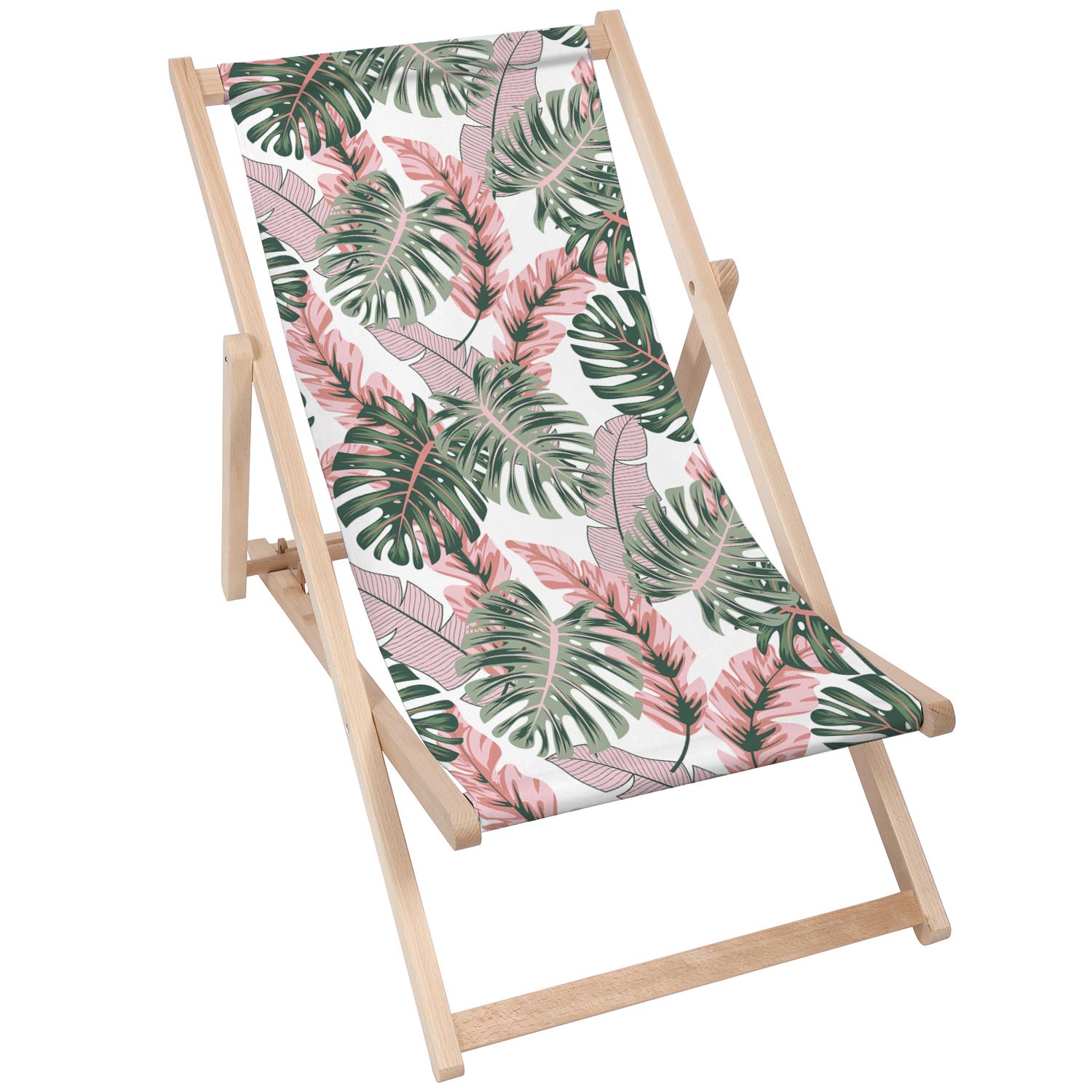 Leżak drewniany Tropical Pink and Green Leaves-M